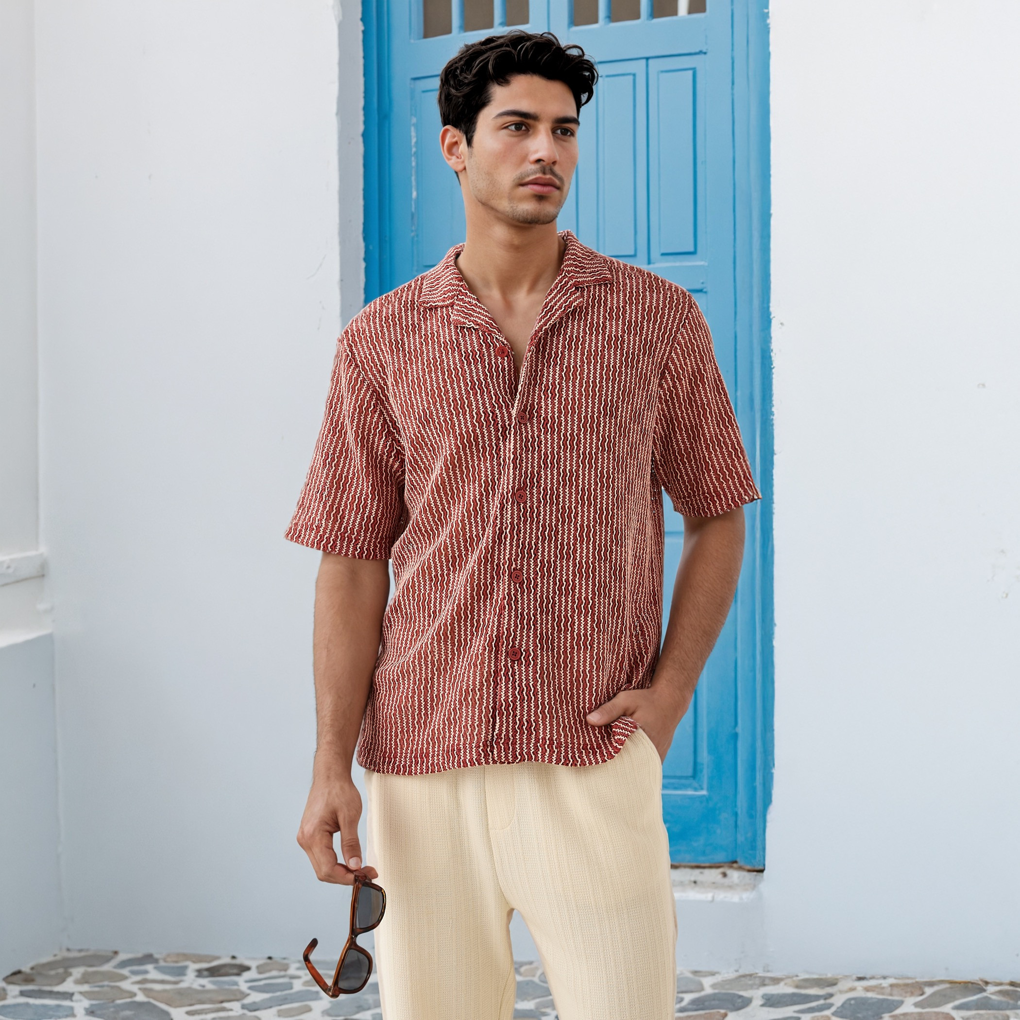 قميص بارز الملمس بياقة-men-clothing-shirts-image-1