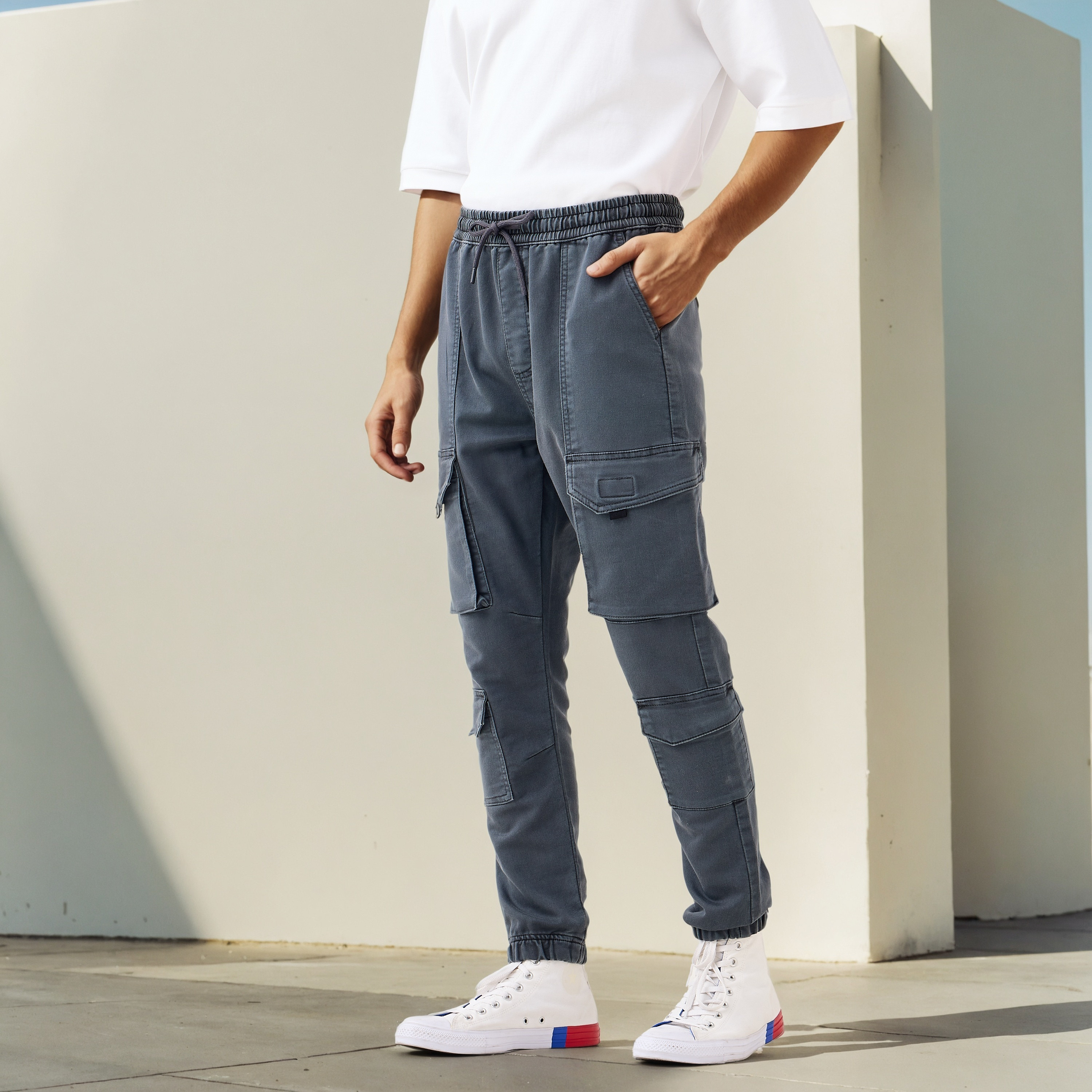 Regular Fit Cargo Flexi Waist Trousers-men-clothing-bottoms-joggers-image-1