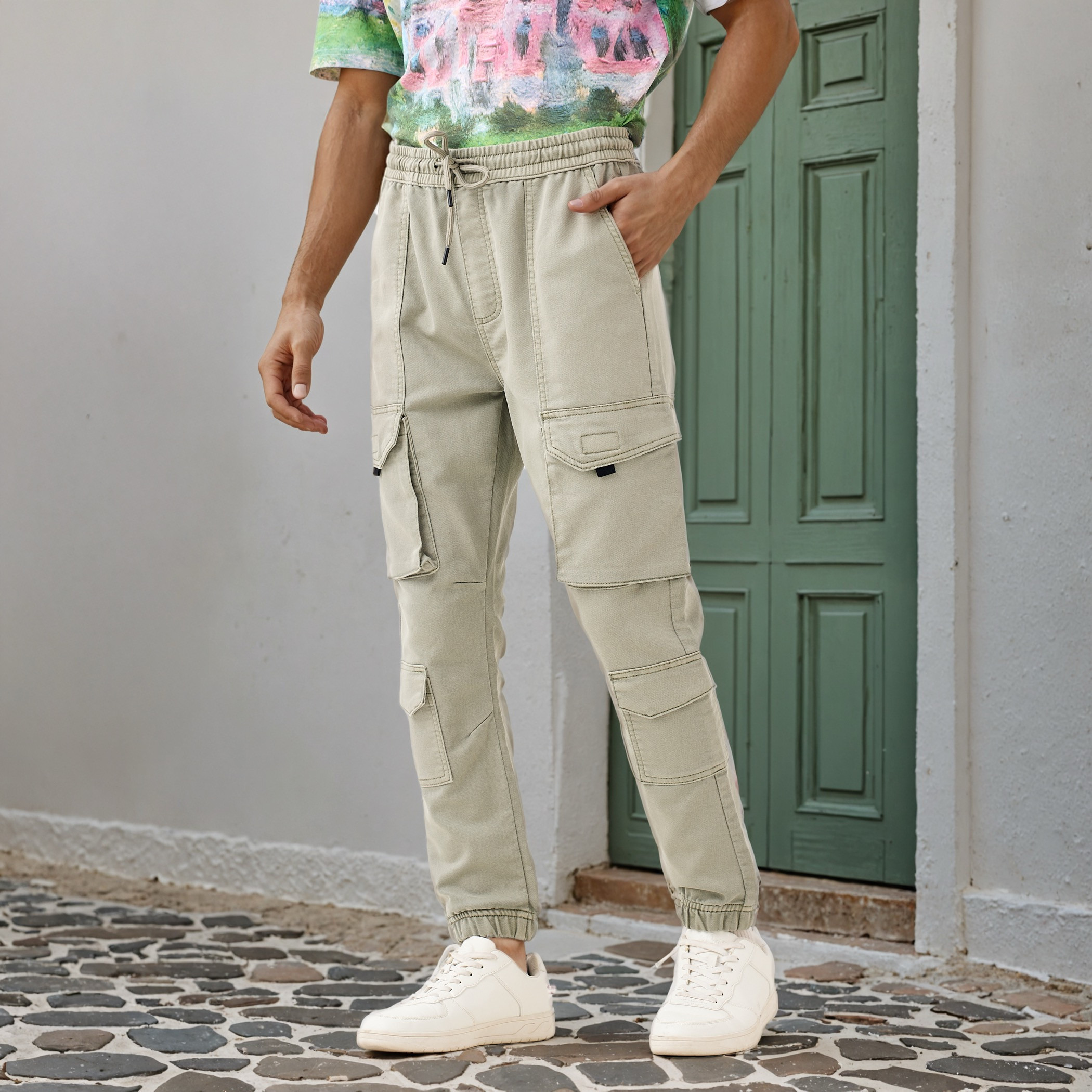 Regular Fit Cargo Flexi Waist Trousers-men-clothing-bottoms-joggers-image-1