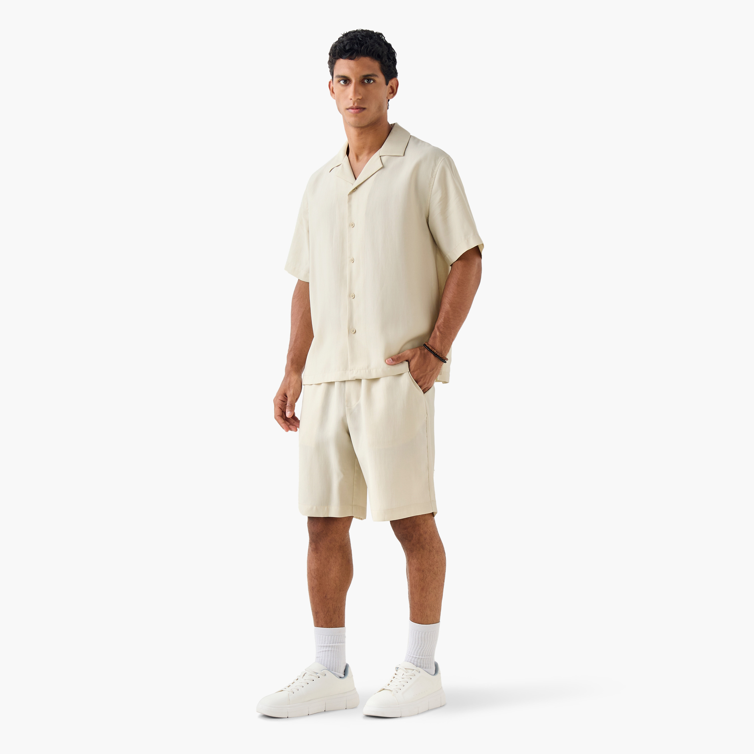 Relaxed Fit Camp Collar Shirt with Short Sleeves-men-clothing-shirts-image-2