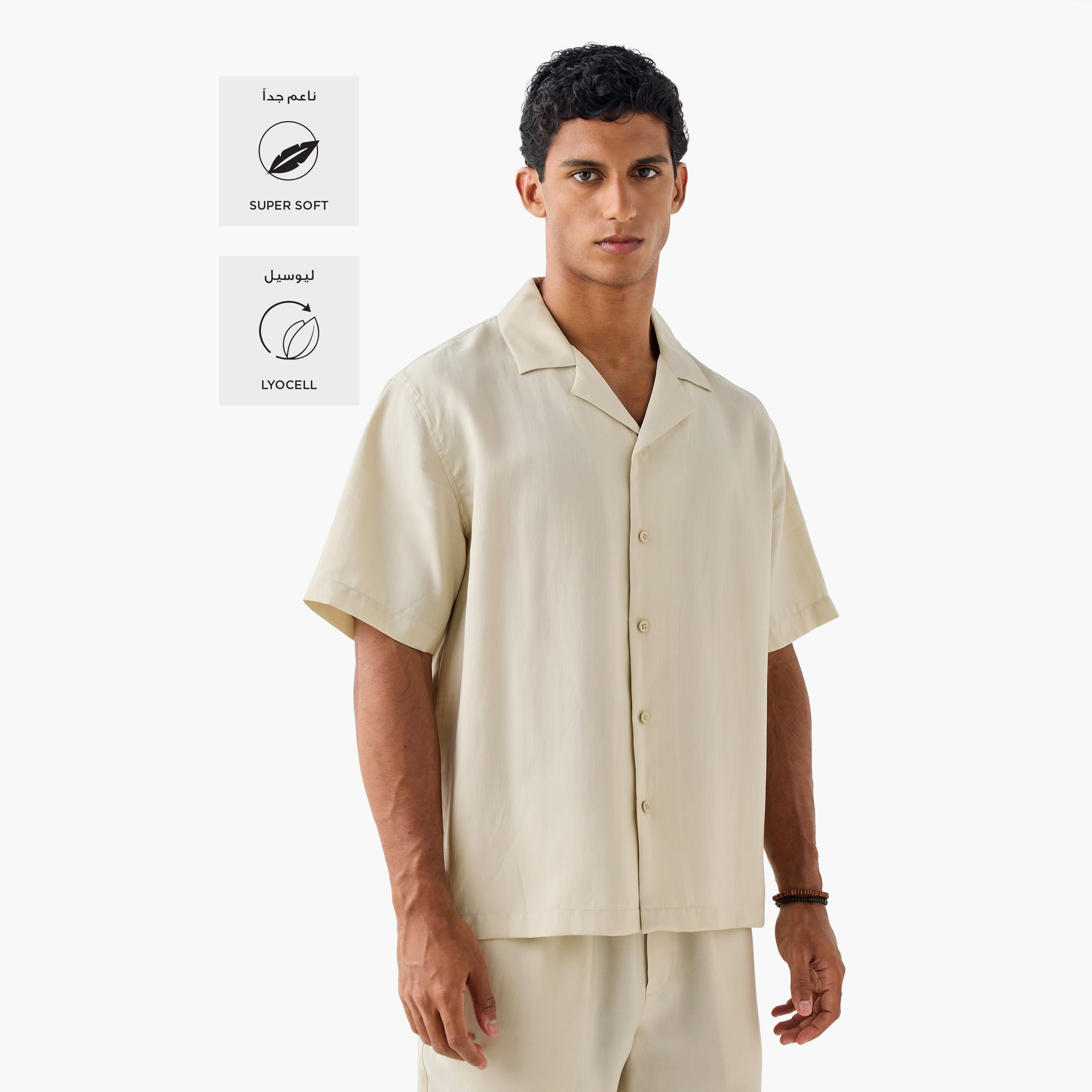 Relaxed Fit Camp Collar Shirt with Short Sleeves-men-clothing-shirts-image-1