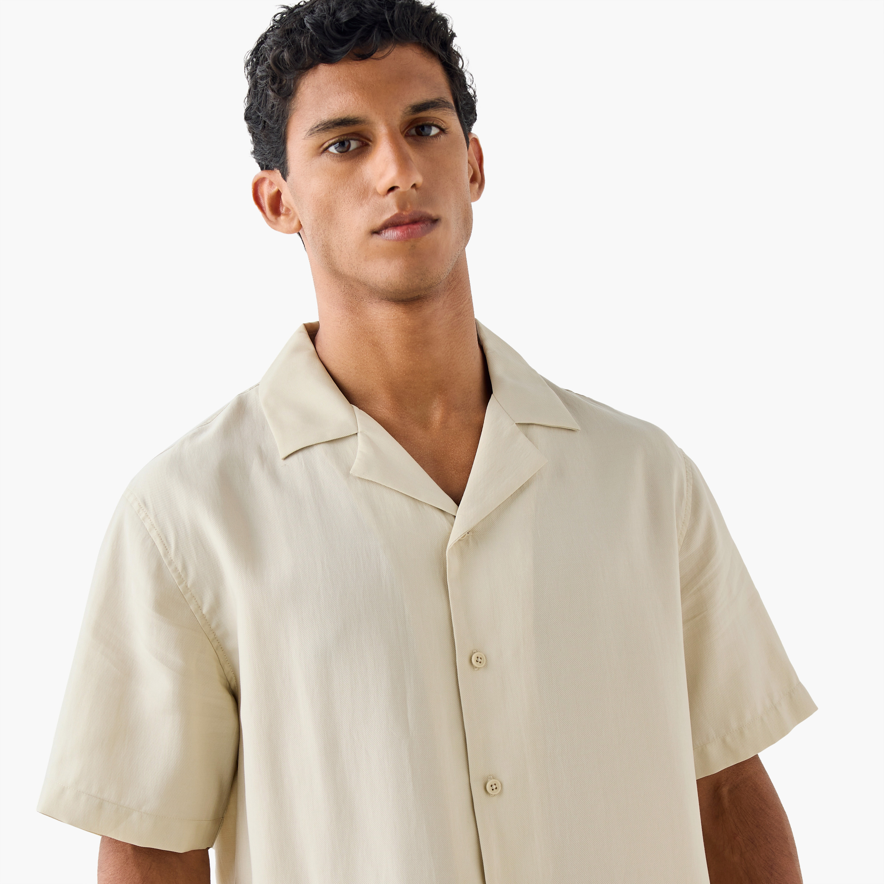 Relaxed Fit Camp Collar Shirt with Short Sleeves-men-clothing-shirts-image-4