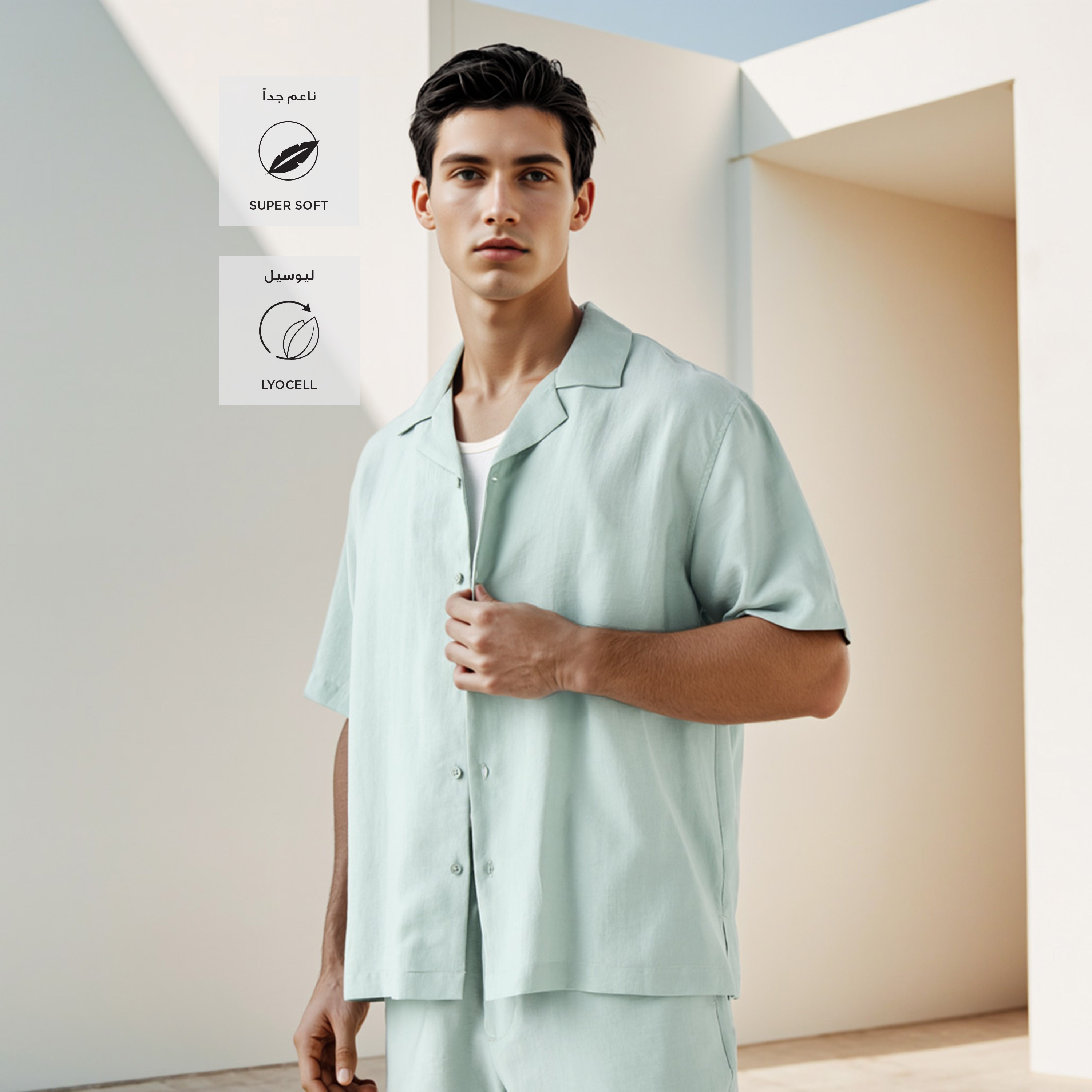 Relaxed Fit Camp Collar Shirt with Short Sleeves-men-clothing-shirts-image-3