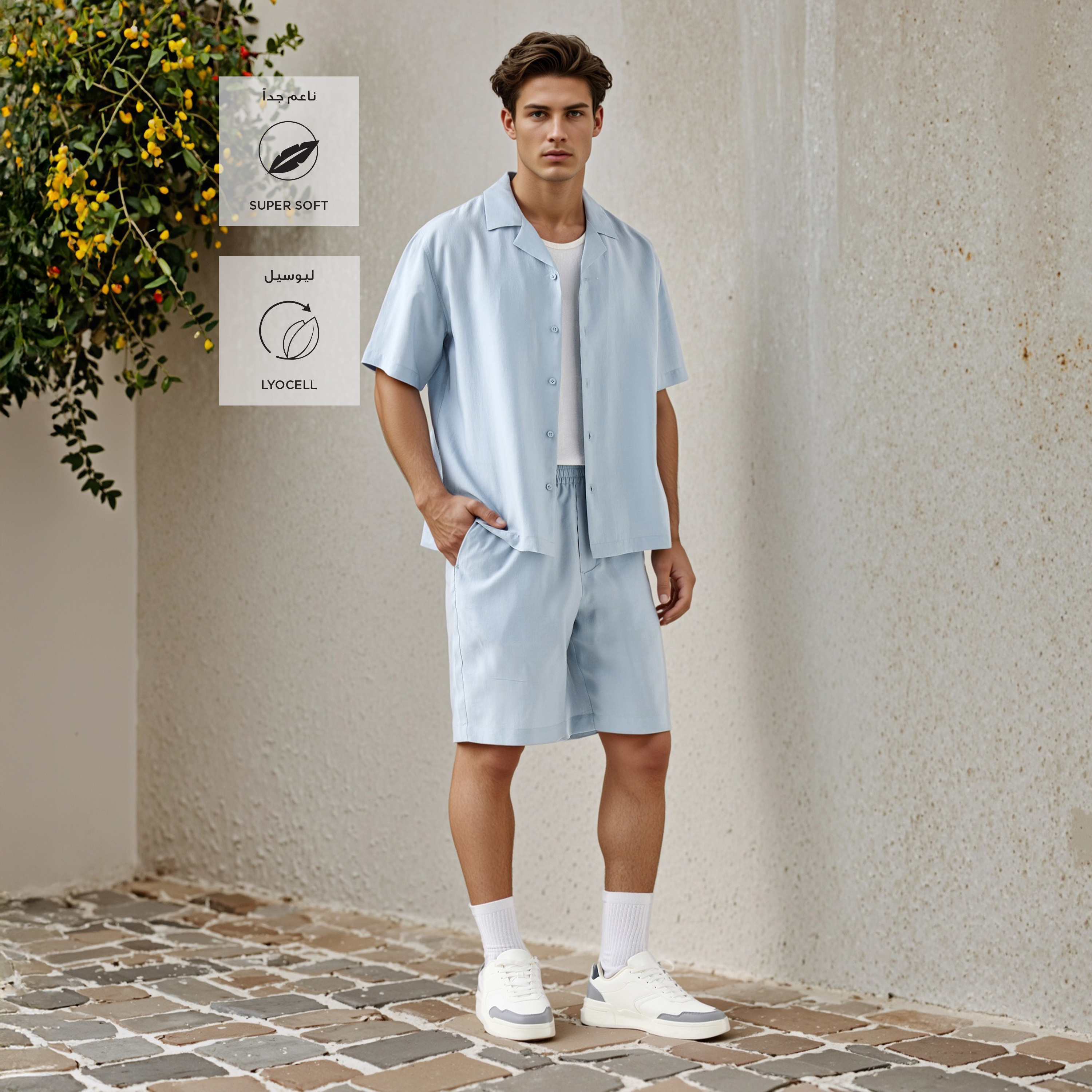 Relaxed Fit Camp Collar Shirt with Short Sleeves-men-clothing-shirts-image-2