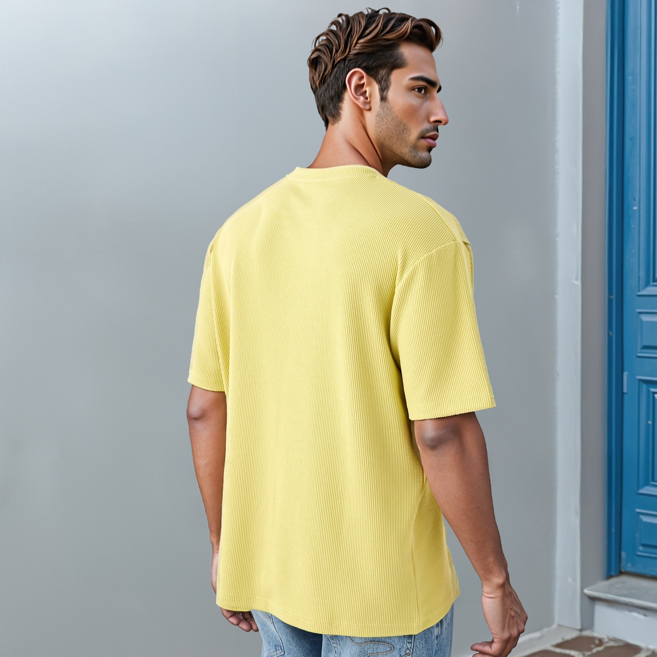 تيشيرت مضلع بياقة ضيقة-men-clothing-tshirtsandpolos-tshirts-image-3