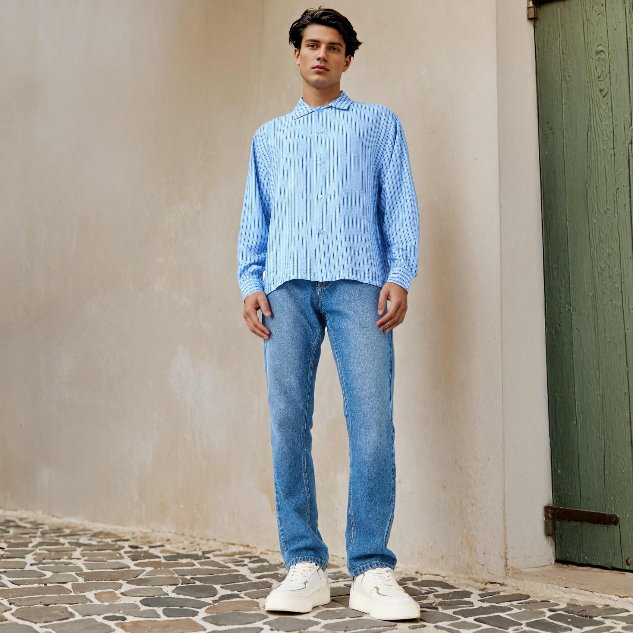 Relaxed Fit Striped Collared Shirt-men-clothing-shirts-image-2