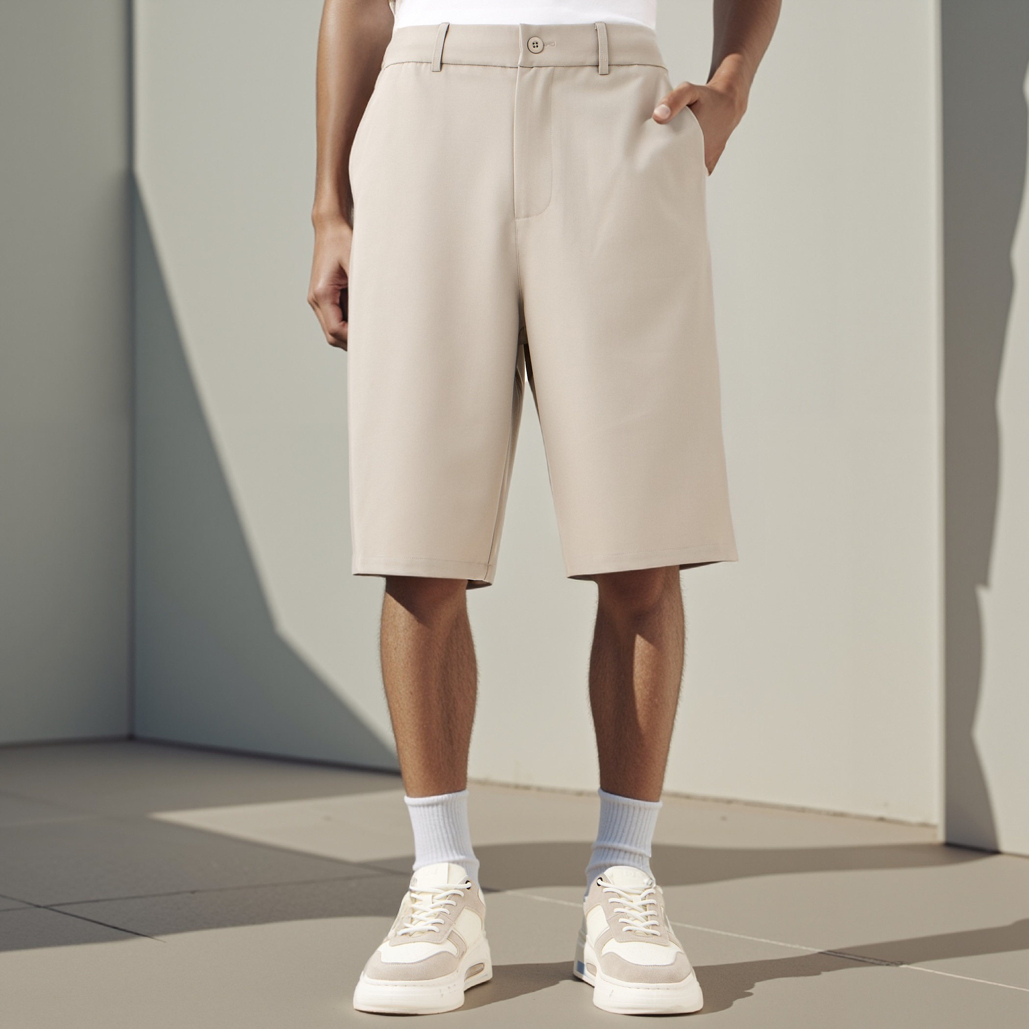 Regular Fit Shorts with Button Closure and Pockets-men-clothing-bottoms-shorts-image-1