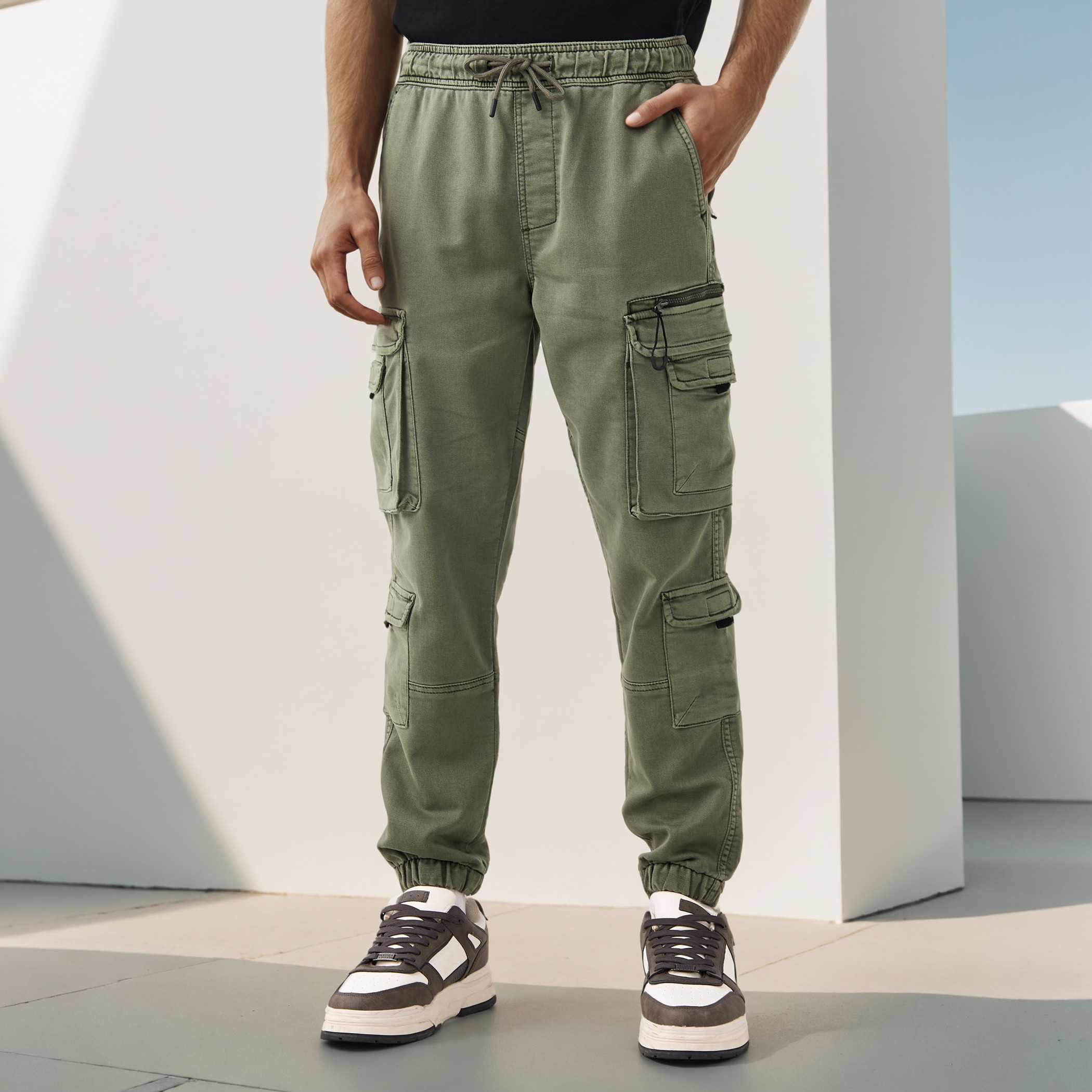 Flexi Waist Cargo Joggers with Pockets-men-clothing-bottoms-joggers-image-1