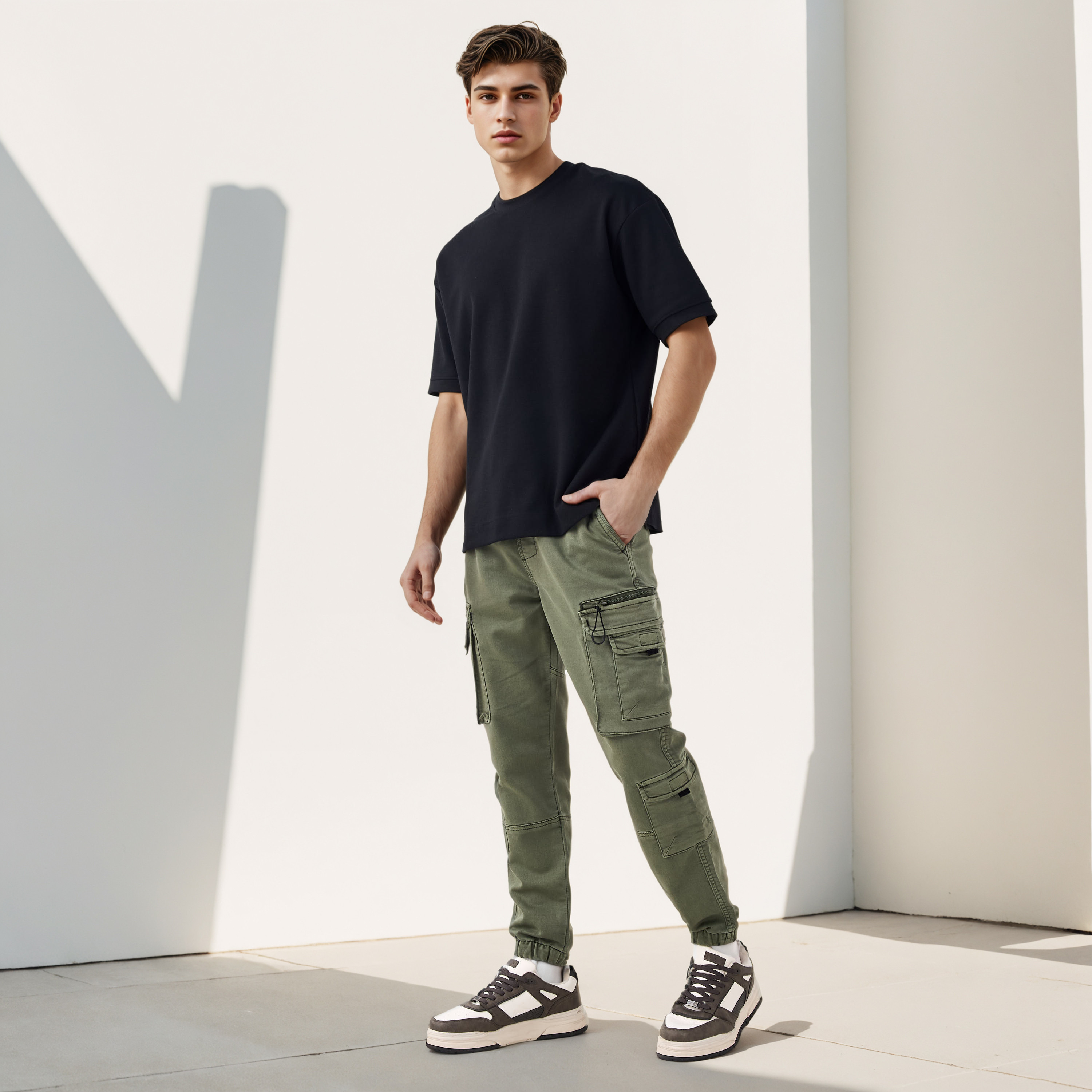 Flexi Waist Cargo Joggers with Pockets-men-clothing-bottoms-joggers-image-2