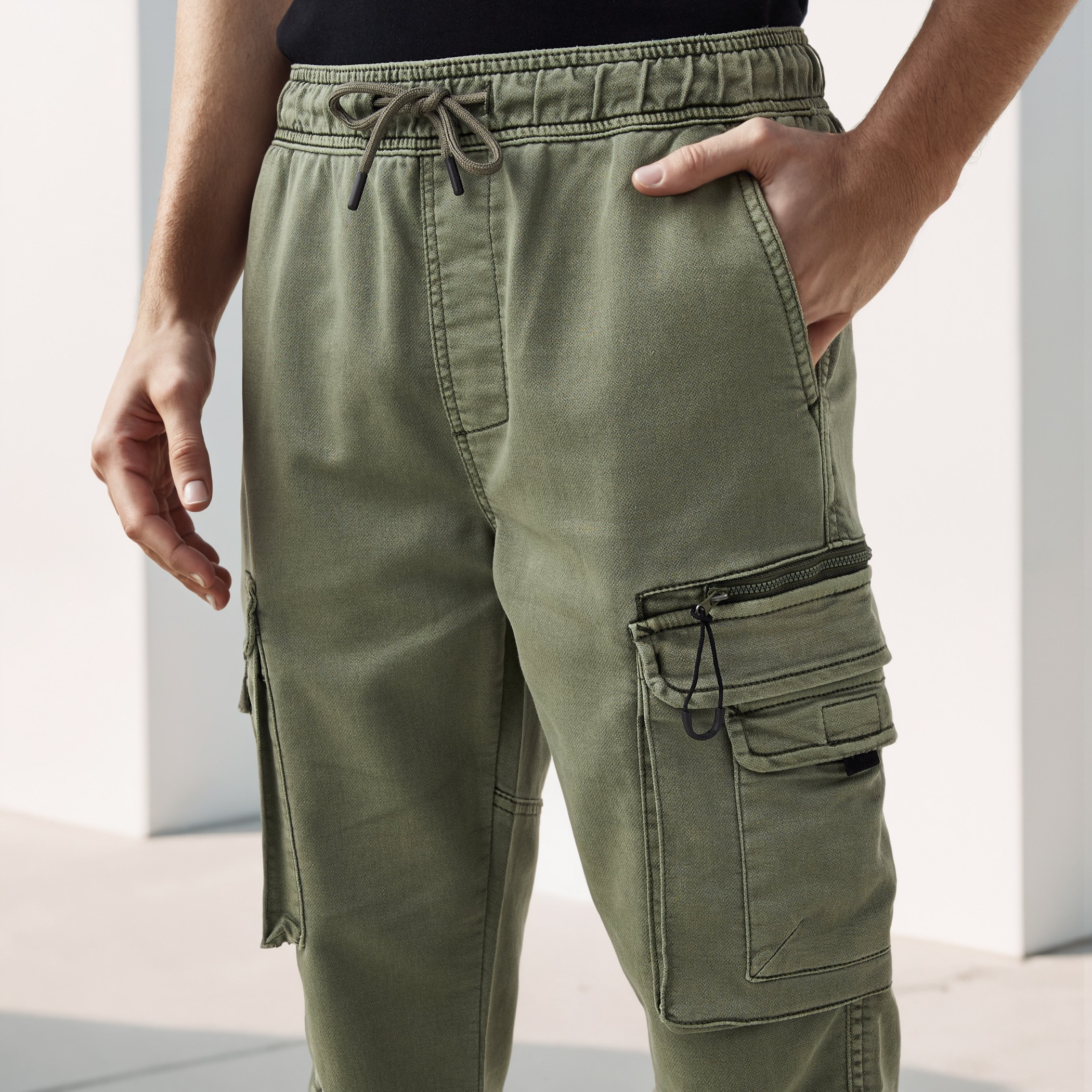 Flexi Waist Cargo Joggers with Pockets-men-clothing-bottoms-joggers-image-4