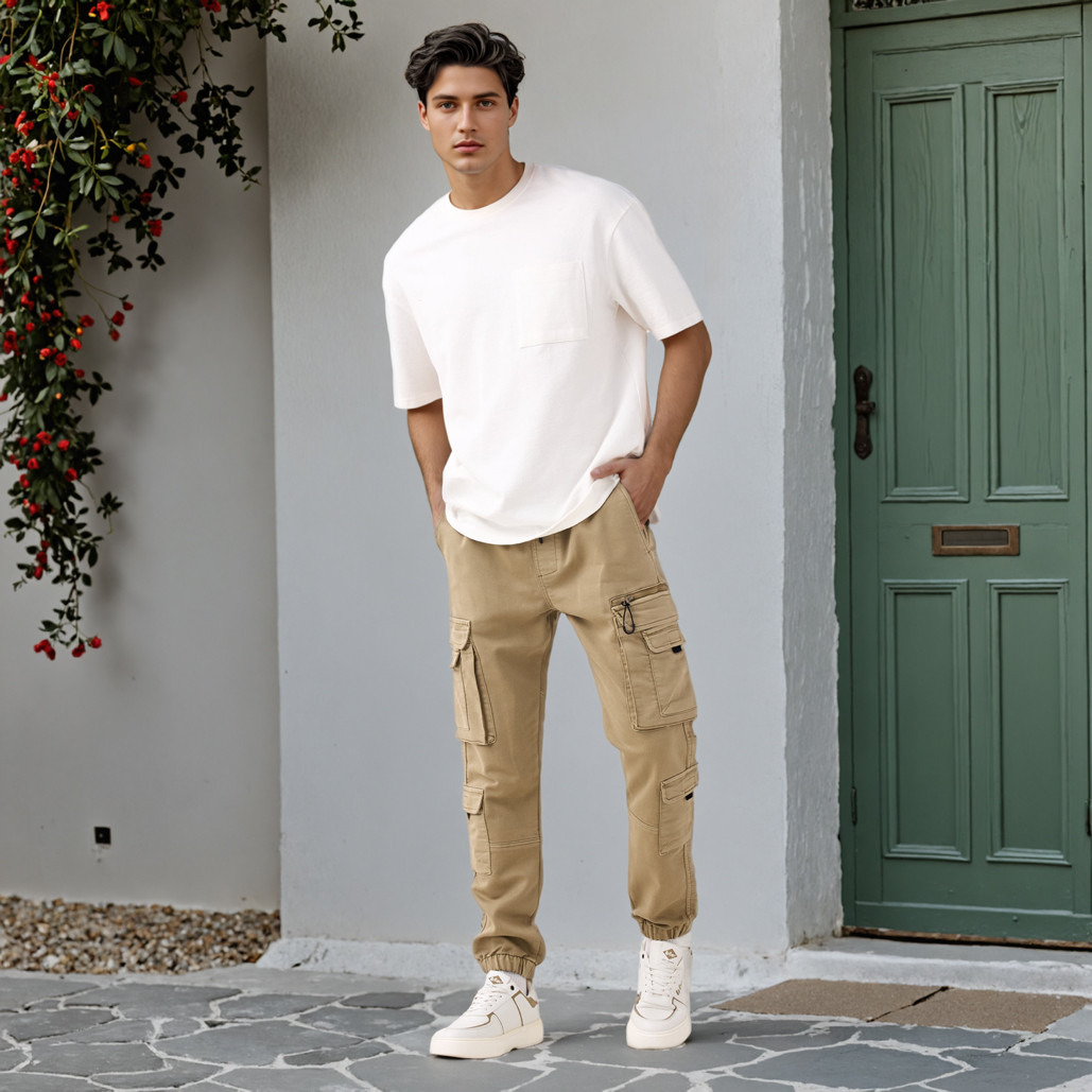 Flexi Waist Cargo Joggers with Pockets-men-clothing-bottoms-joggers-image-2