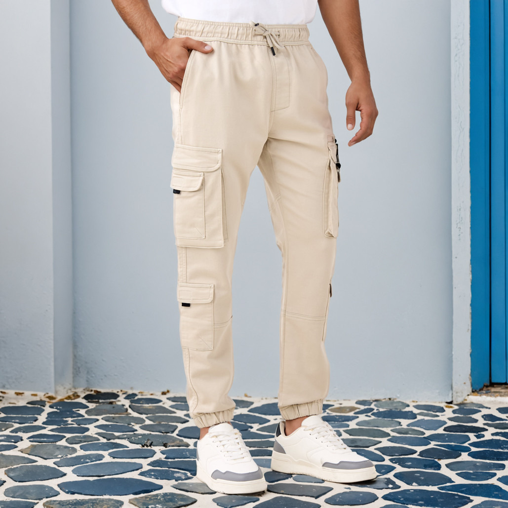 Flexi Waist Cargo Joggers with Pockets-men-clothing-bottoms-joggers-image-1