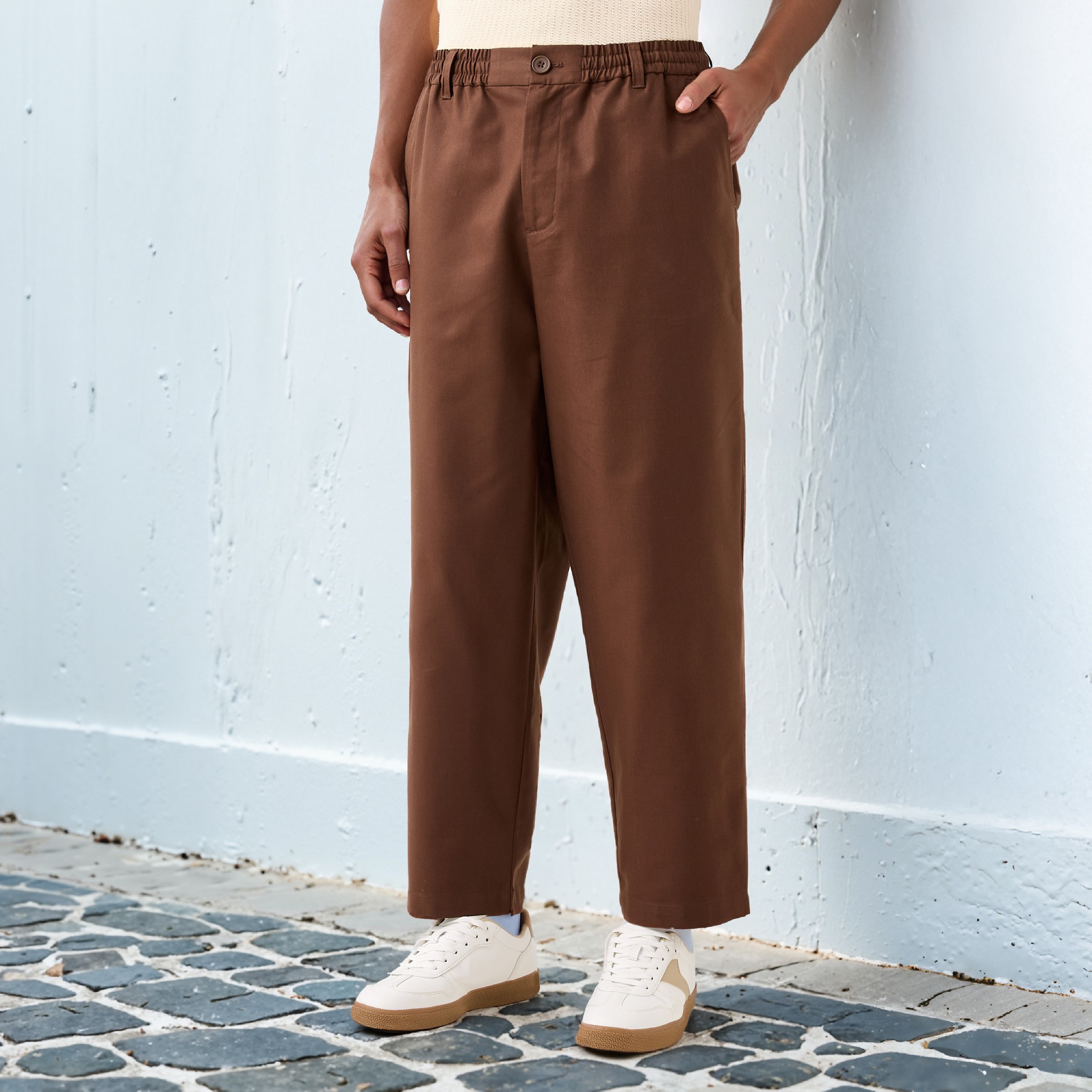 Regular Fit Pants with Elasticated Waistband and Pockets-men-clothing-bottoms-joggers-image-1