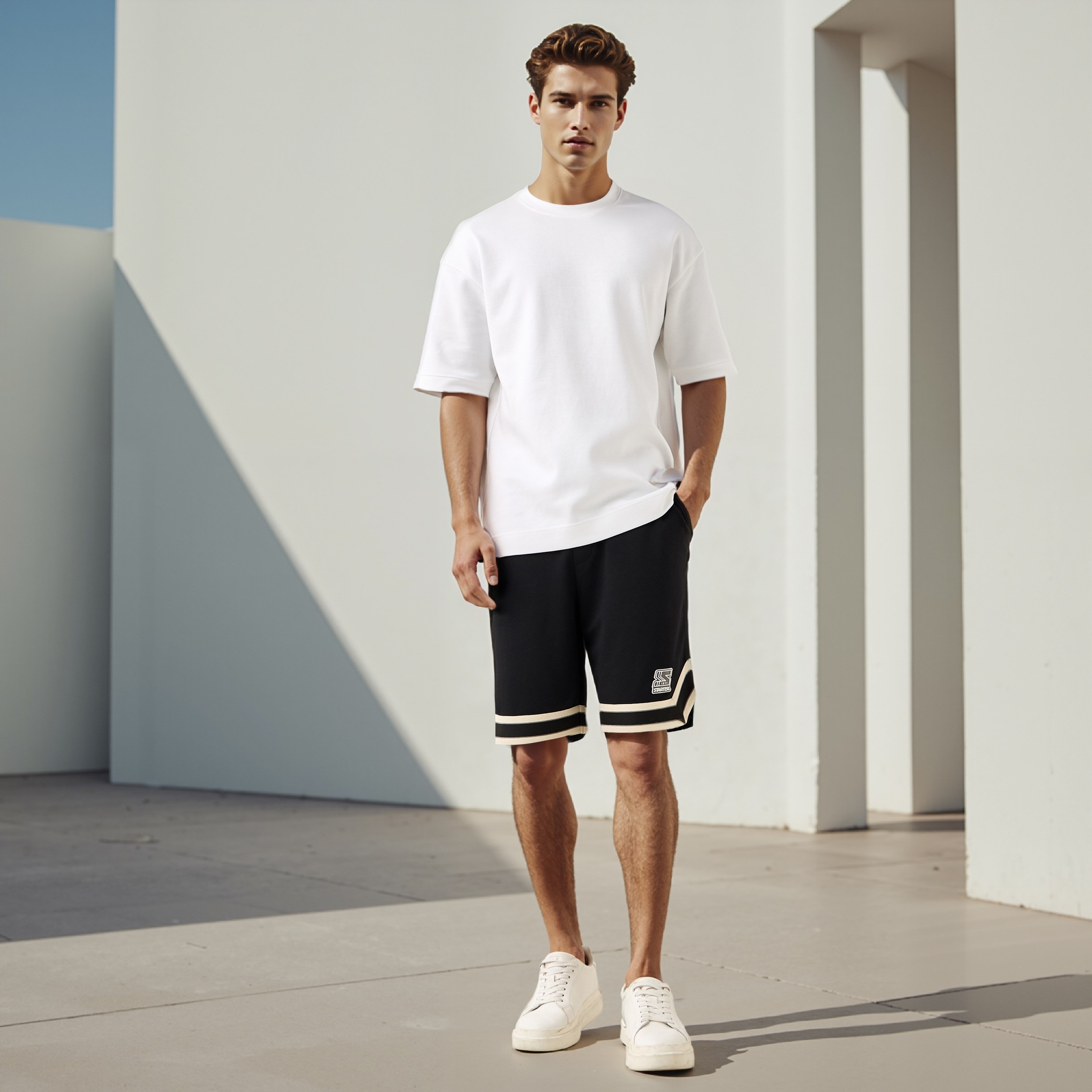 Contrast Detail Flexi Waist Shorts with Pockets-men-clothing-bottoms-shorts-image-2