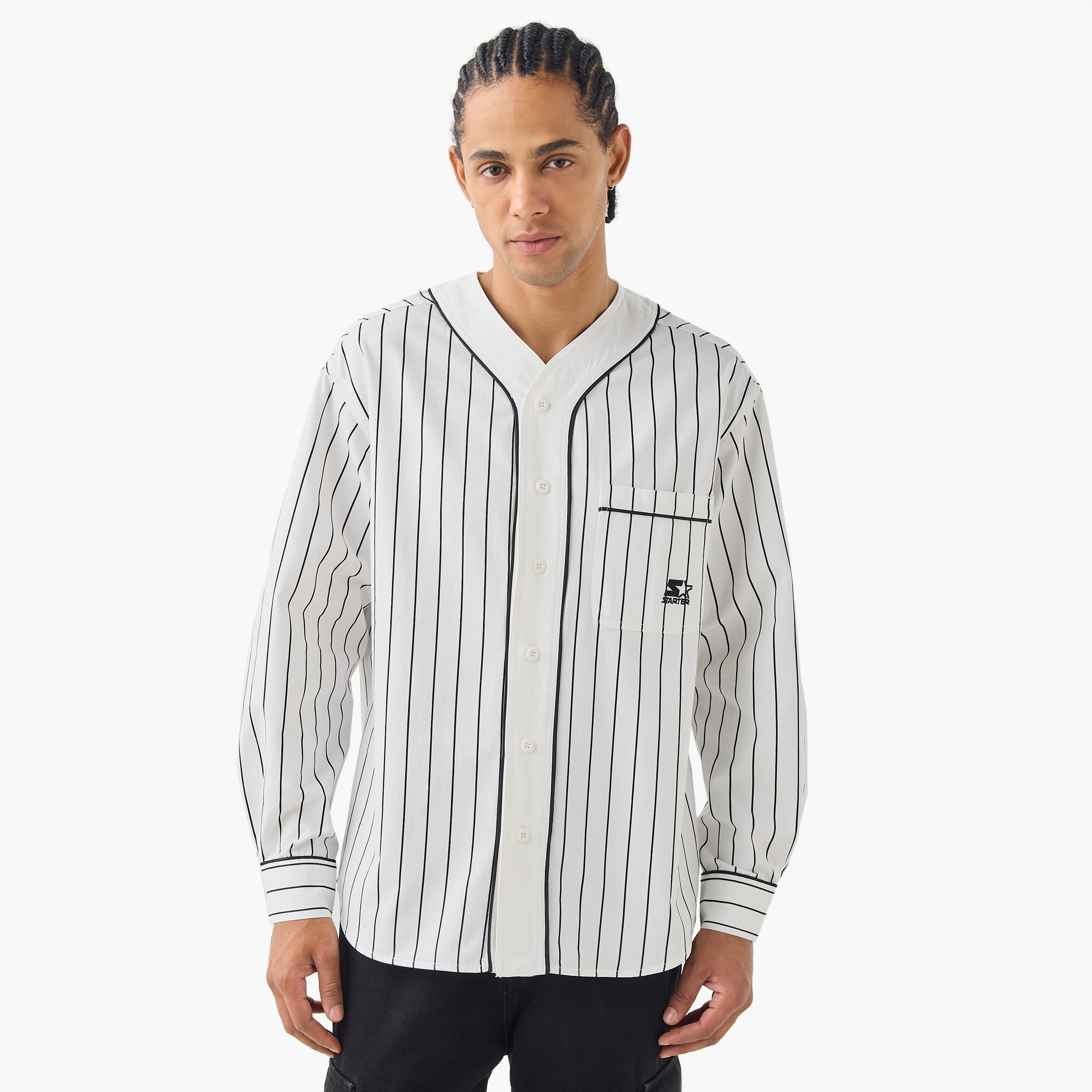قميص بيسبول مخطط مع جيب من ستارتر-men-clothing-shirts-image-1