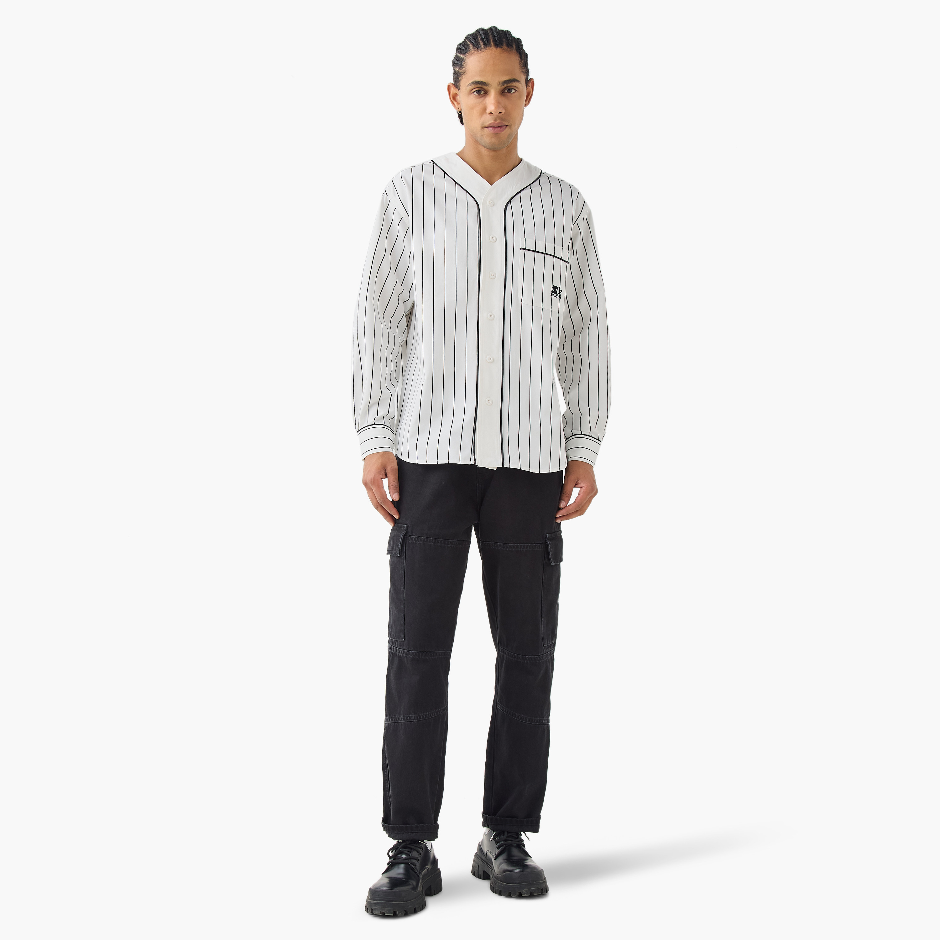 قميص بيسبول مخطط مع جيب من ستارتر-men-clothing-shirts-image-2