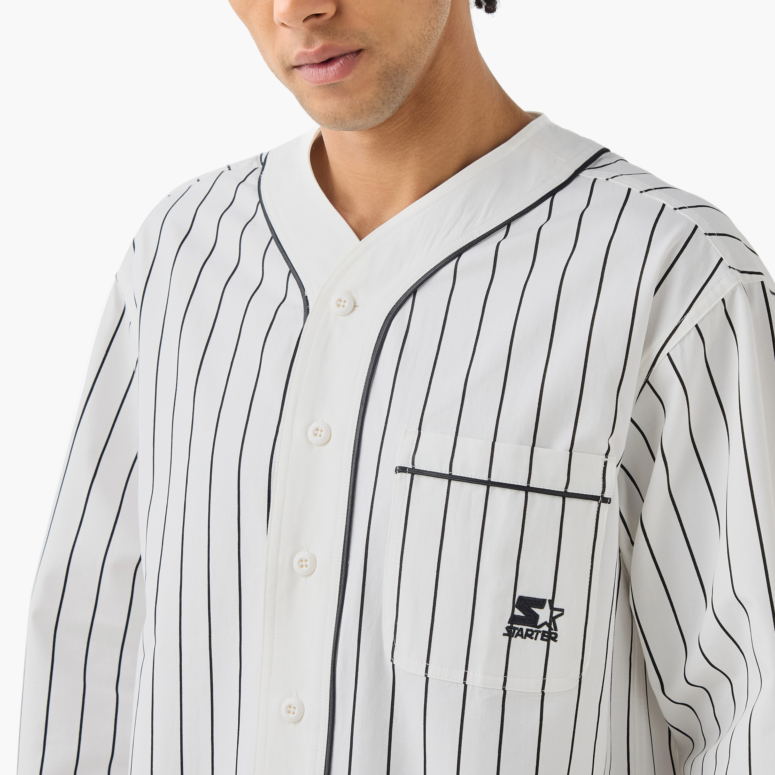قميص بيسبول مخطط مع جيب من ستارتر-men-clothing-shirts-image-4