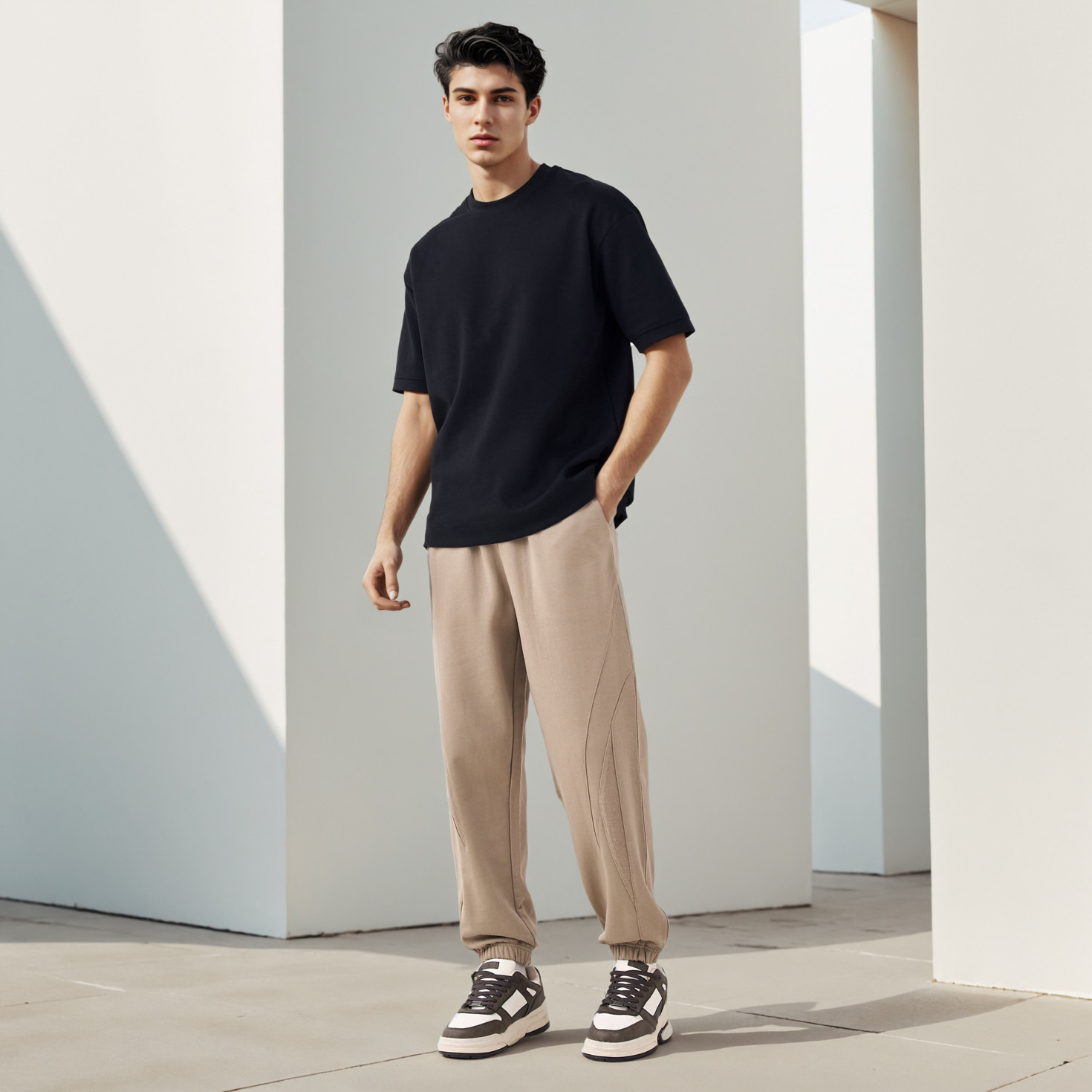 Cut and Sew Detail Flexi Waist Joggers -men-clothing-bottoms-joggers-image-2