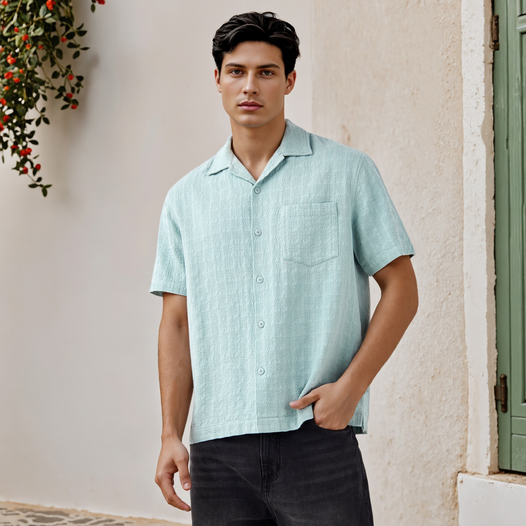 Relaxed Fit Textured Collared Shirt-men-clothing-shirts-image-1