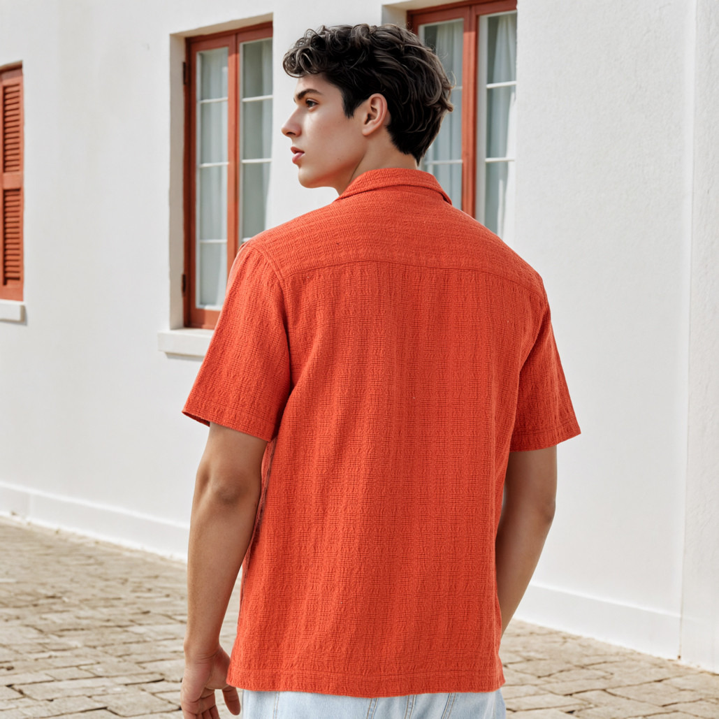 قميص بارز الملمس بياقة وقصة مريحة-men-clothing-shirts-image-3
