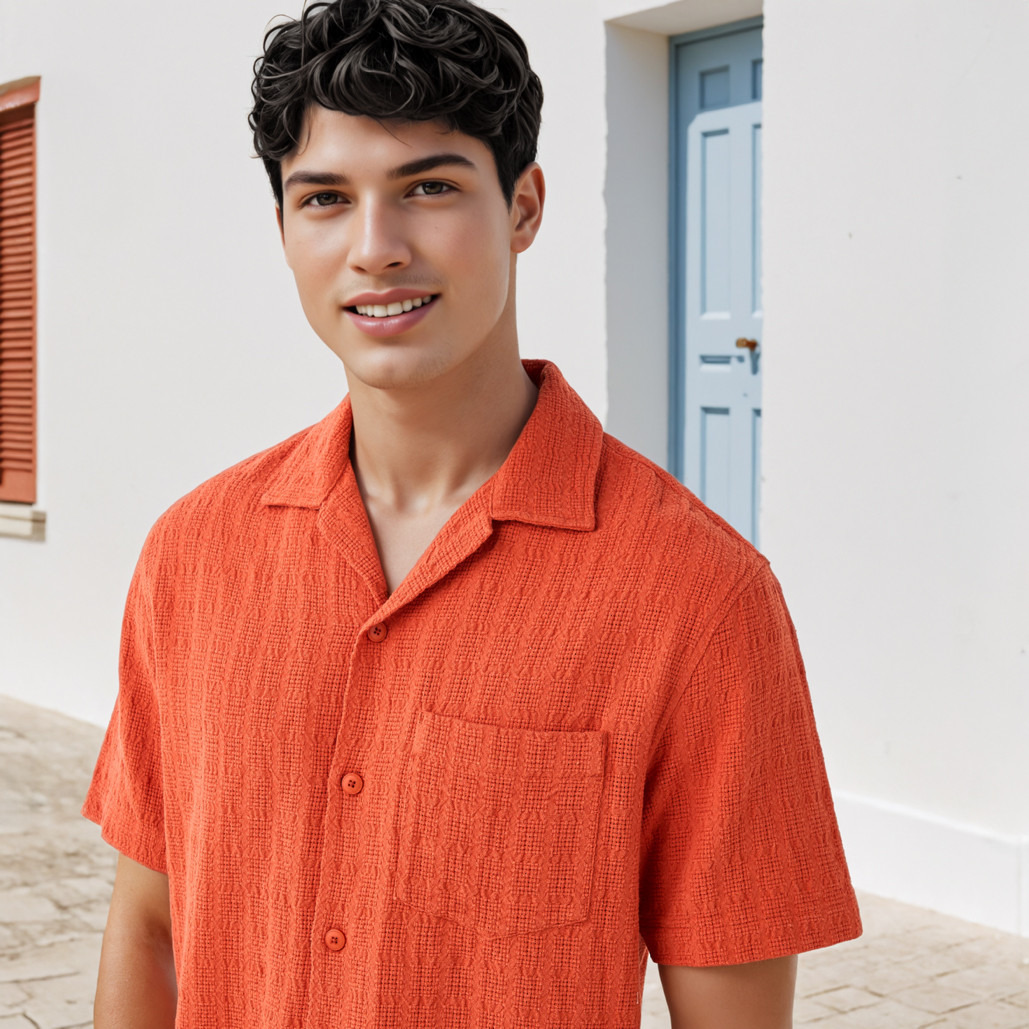 قميص بارز الملمس بياقة وقصة مريحة-men-clothing-shirts-image-4