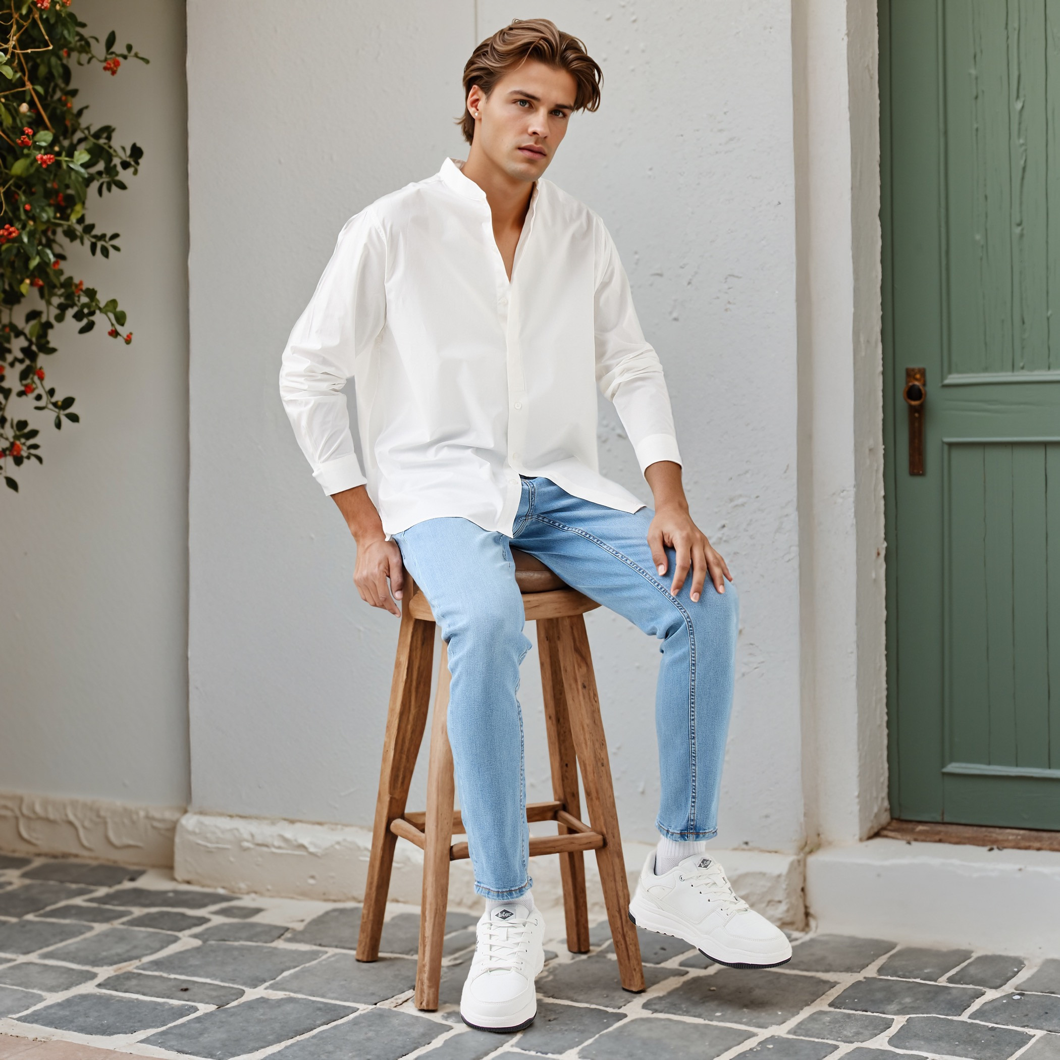 Relaxed Fit Mandarin Collar Shirt-men-clothing-shirts-image-2