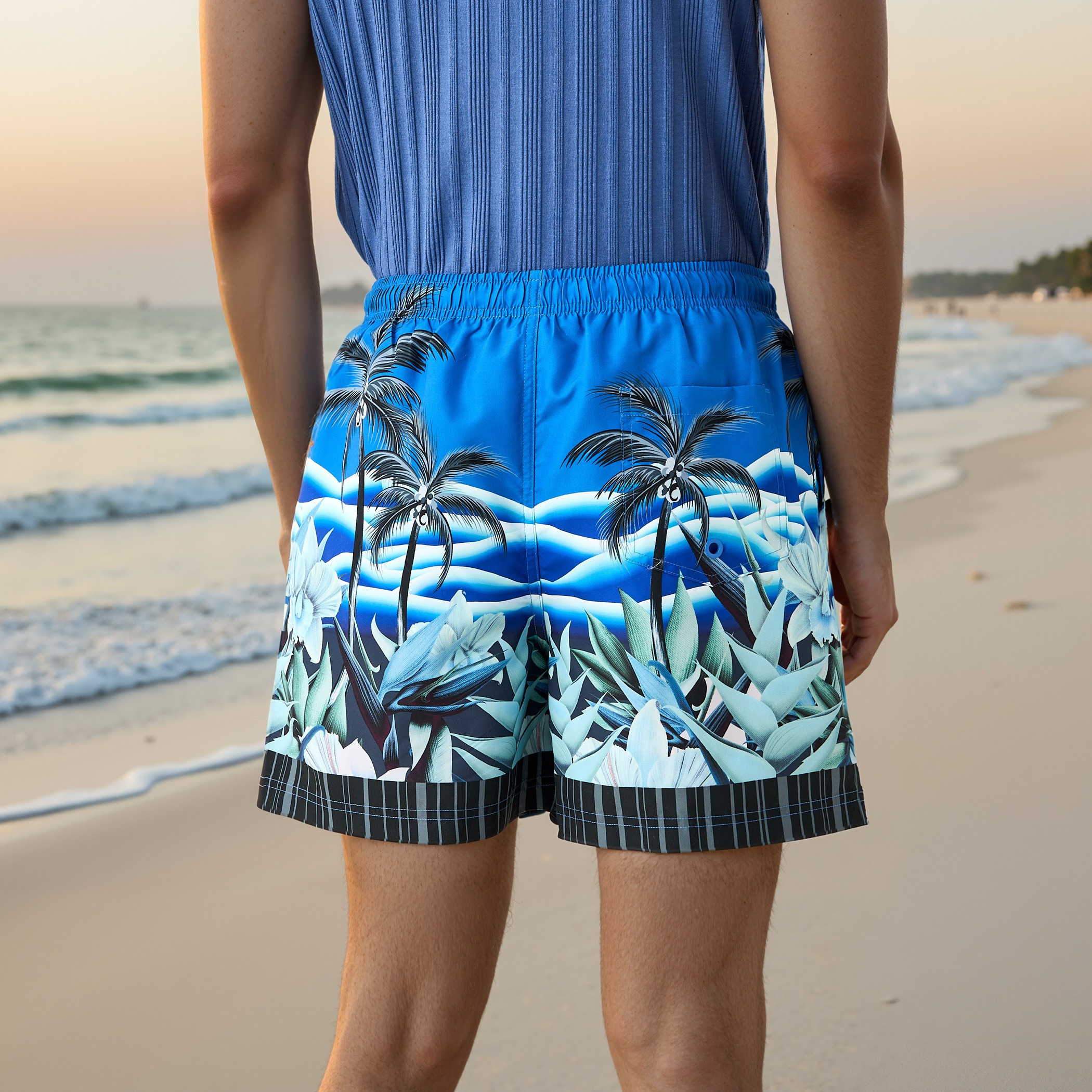 Tropical Print Swim Shorts with Pockets-sports-men-clothing-swimwear-image-3