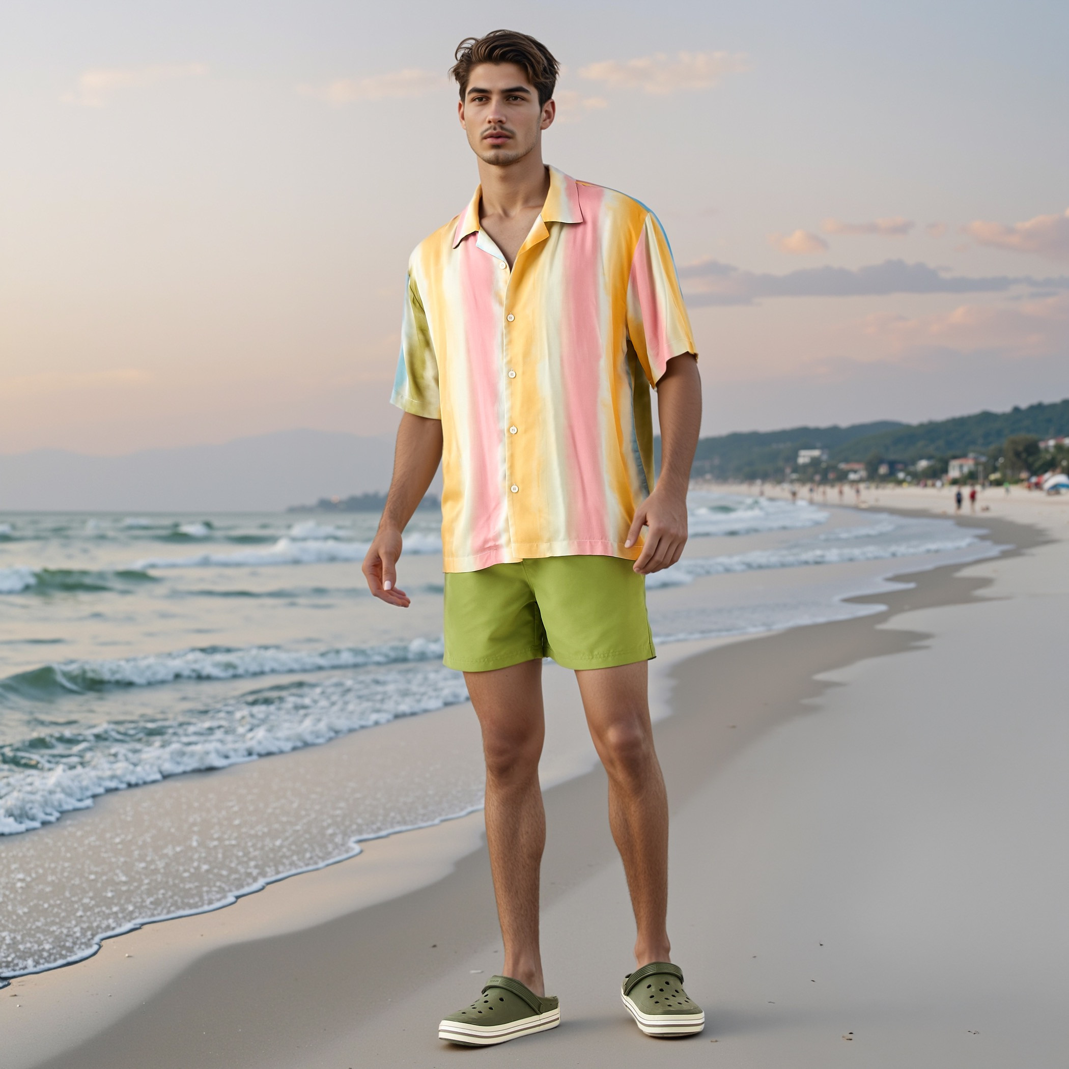 Elasticated Waistband Swim Shorts with Pockets-sports-men-clothing-swimwear-image-2