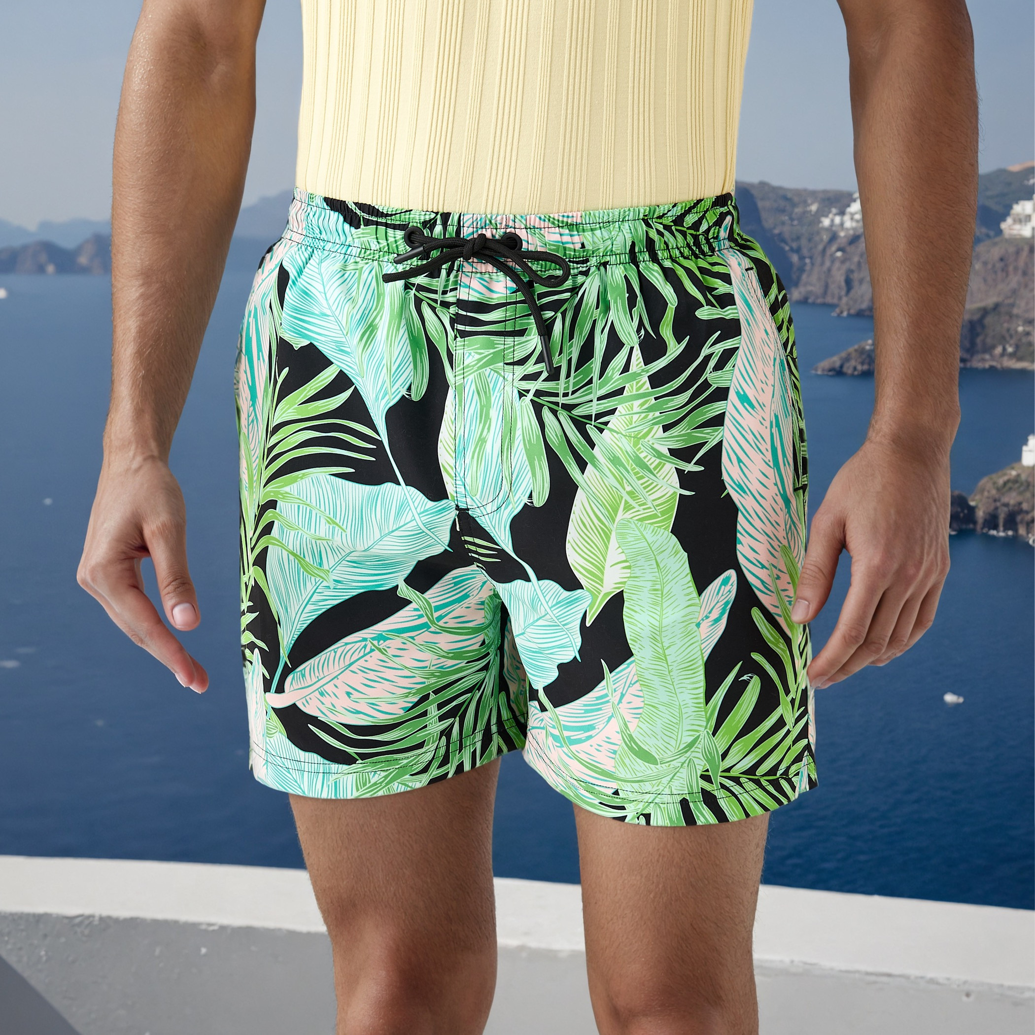 Tropical Print Swim Shorts with Pockets-sports-men-clothing-swimwear-image-1