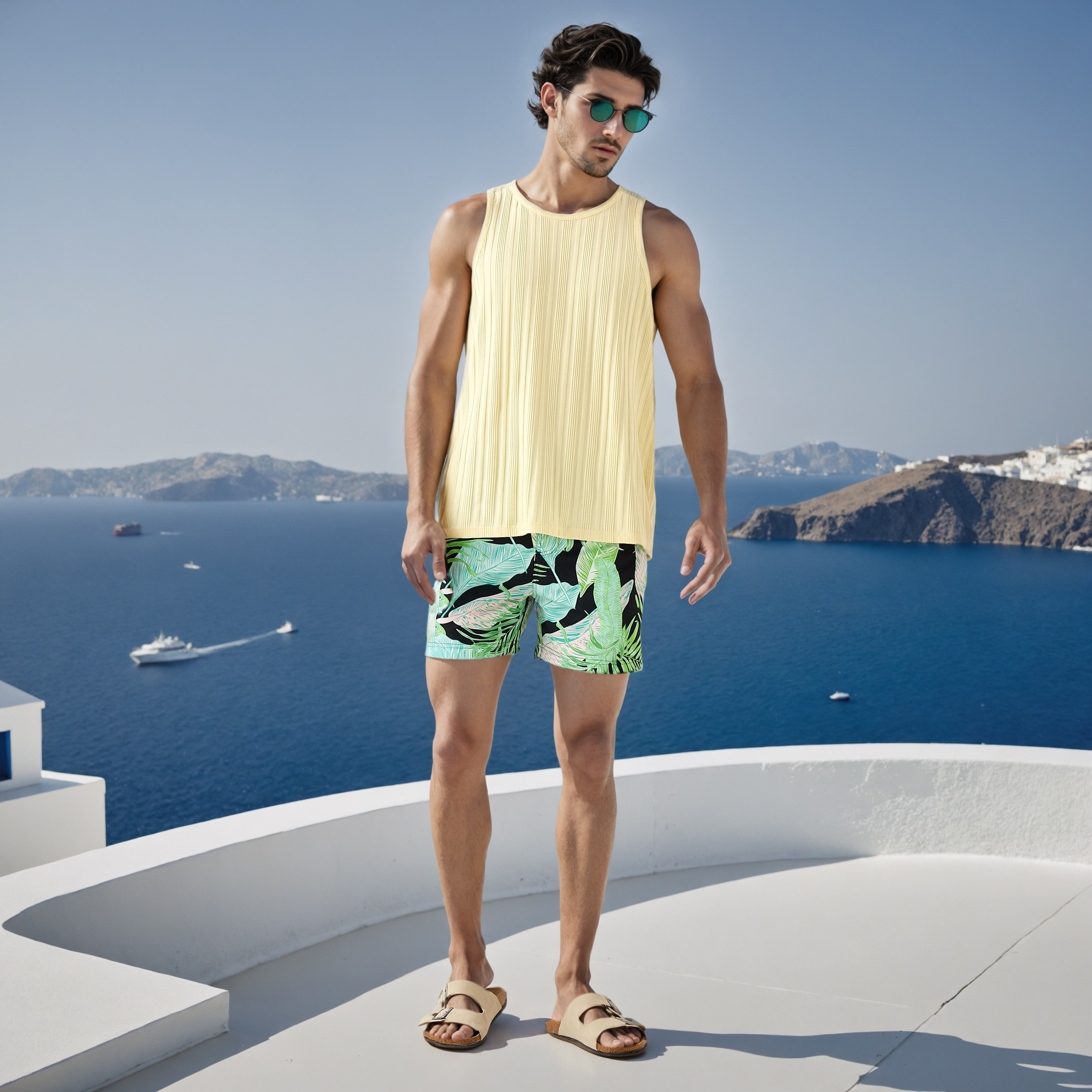 Tropical Print Swim Shorts with Pockets-sports-men-clothing-swimwear-image-2