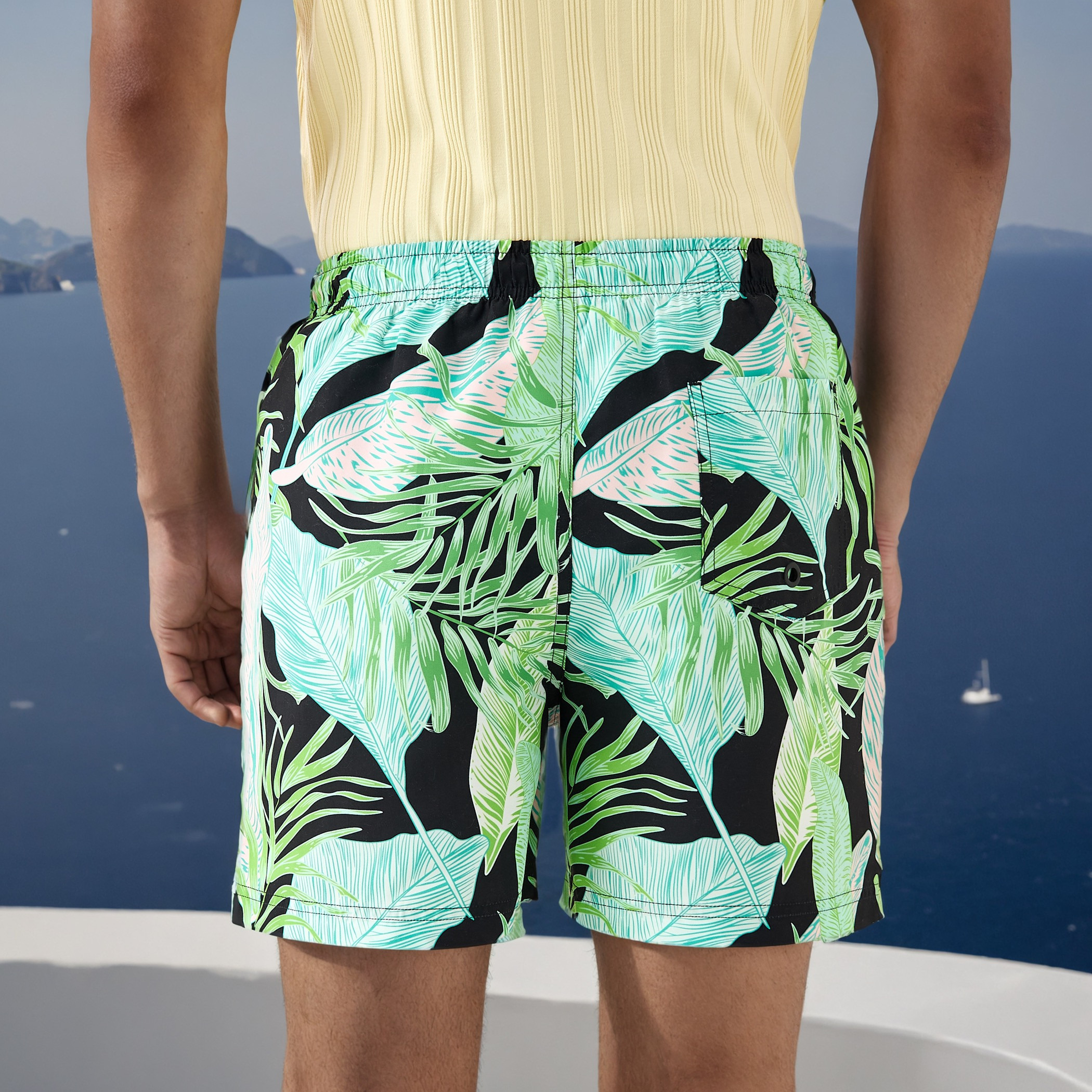 Tropical Print Swim Shorts with Pockets-sports-men-clothing-swimwear-image-3