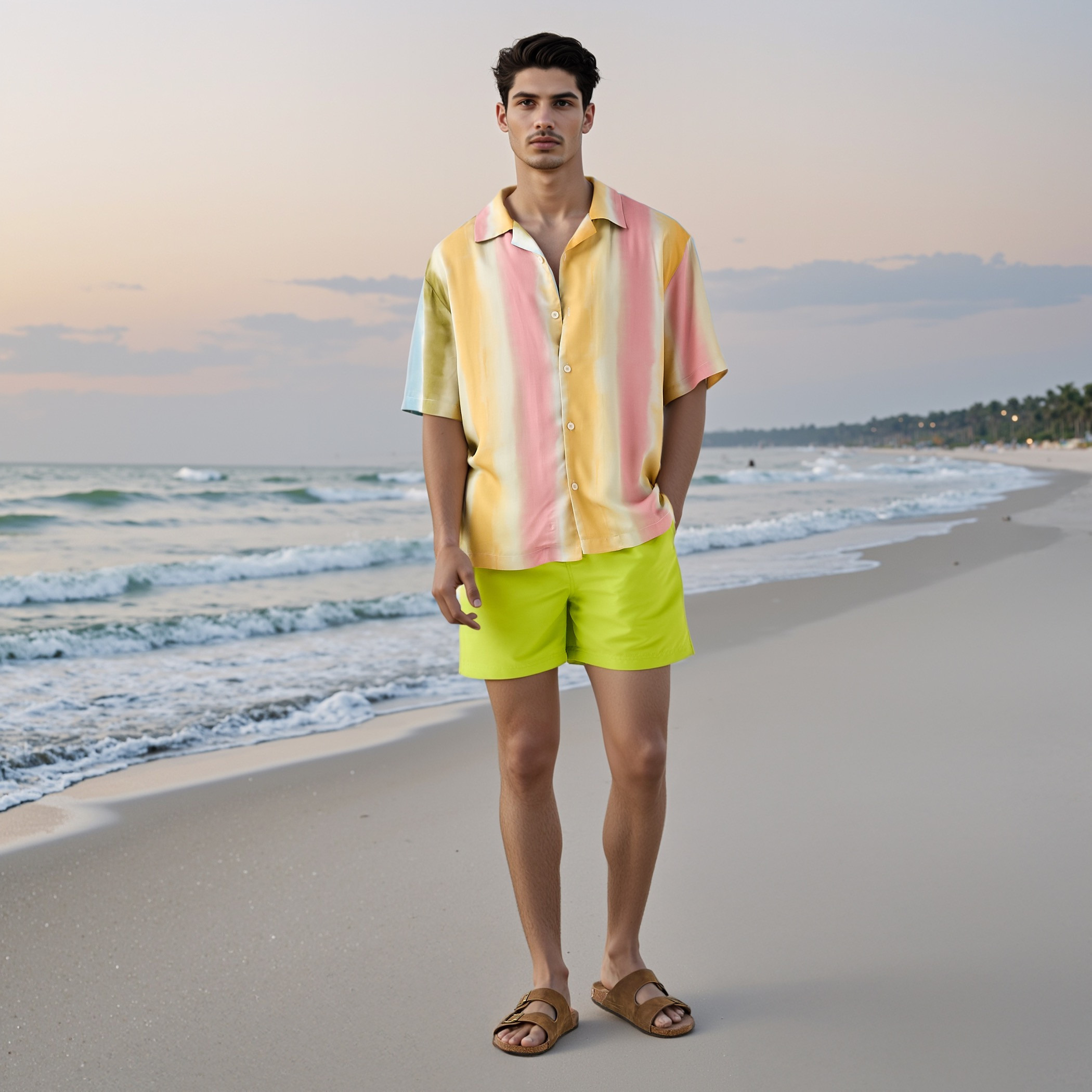 Drawstring Closure Swim Shorts with Pockets-sports-men-clothing-swimwear-image-2