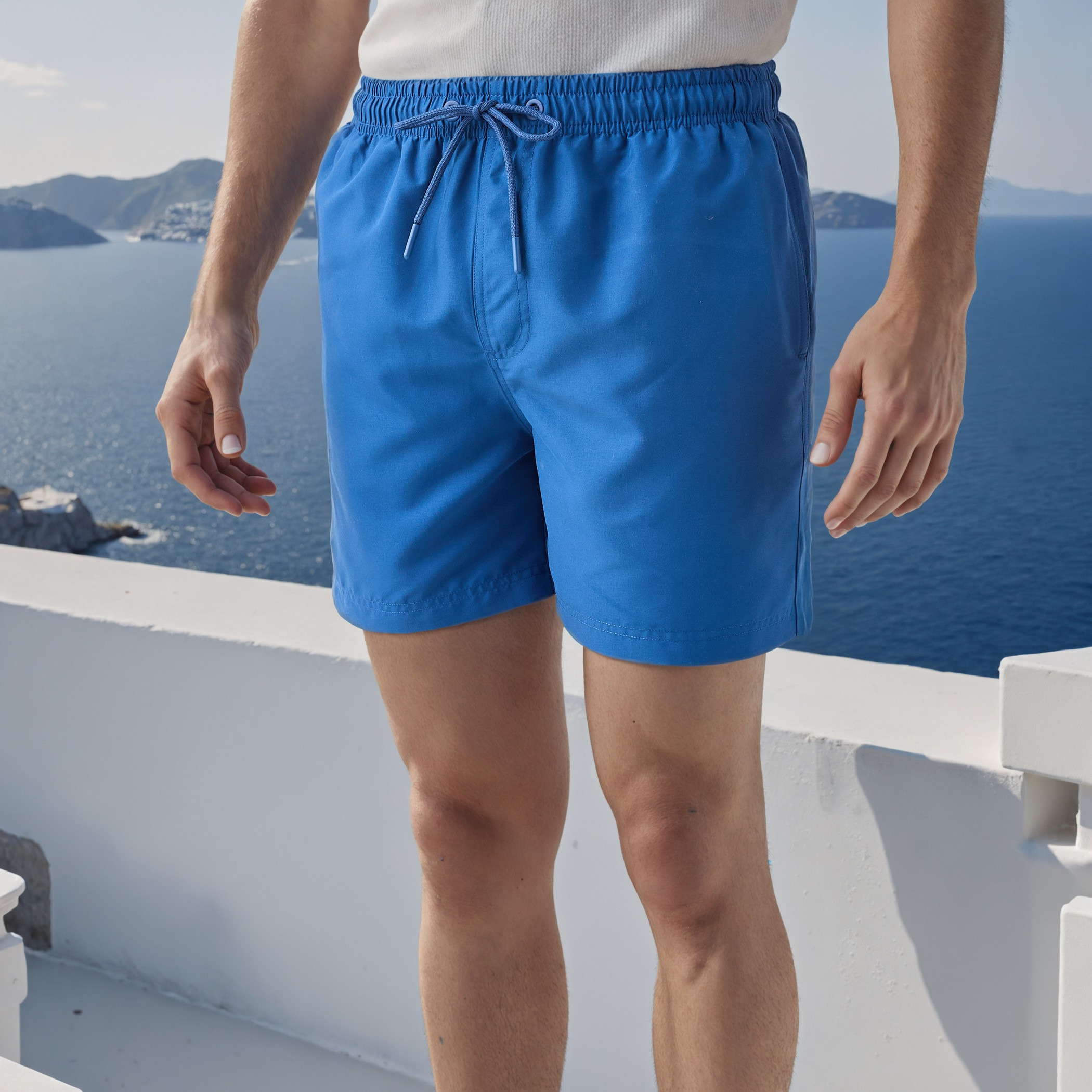 Drawstring Closure Swim Shorts with Pockets-sports-men-clothing-swimwear-image-1