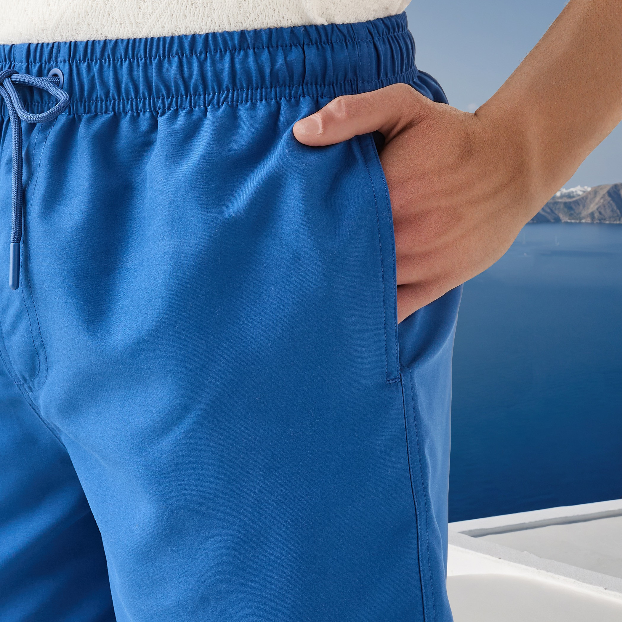Drawstring Closure Swim Shorts with Pockets-sports-men-clothing-swimwear-image-4