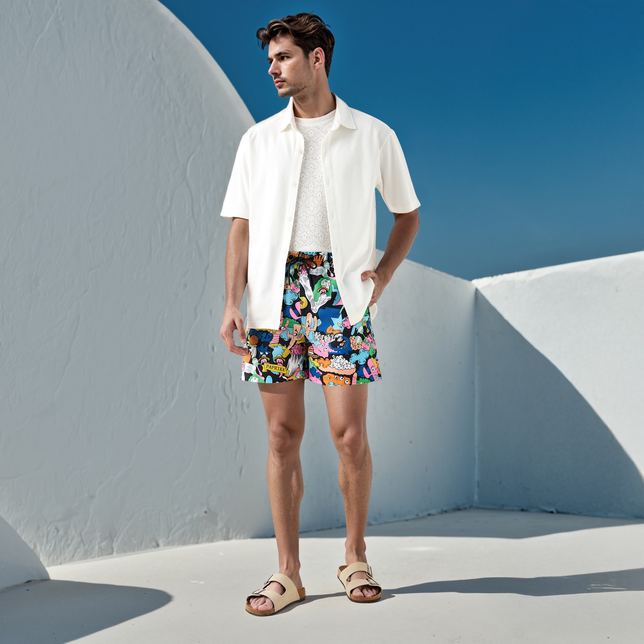 All-Over Print Swim Shorts with Drawstring Closure and Pockets-sports-men-clothing-swimwear-image-2