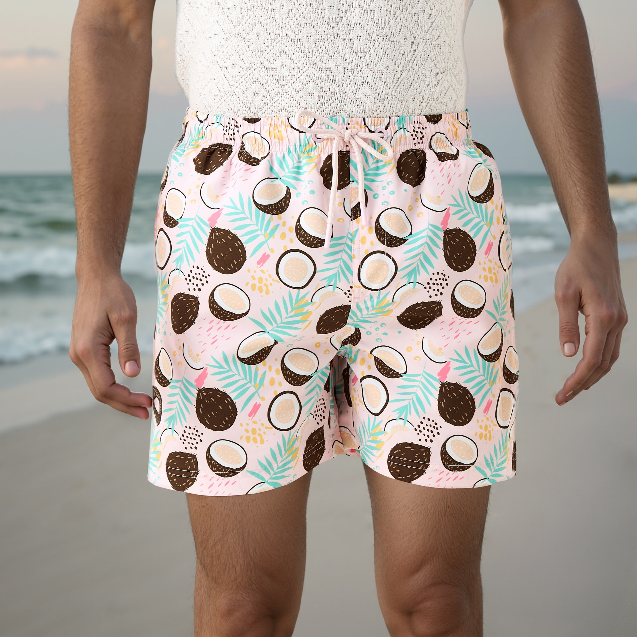 All-Over Coconut Print Swim Shorts with Drawstring Closure-sports-men-clothing-swimwear-image-1