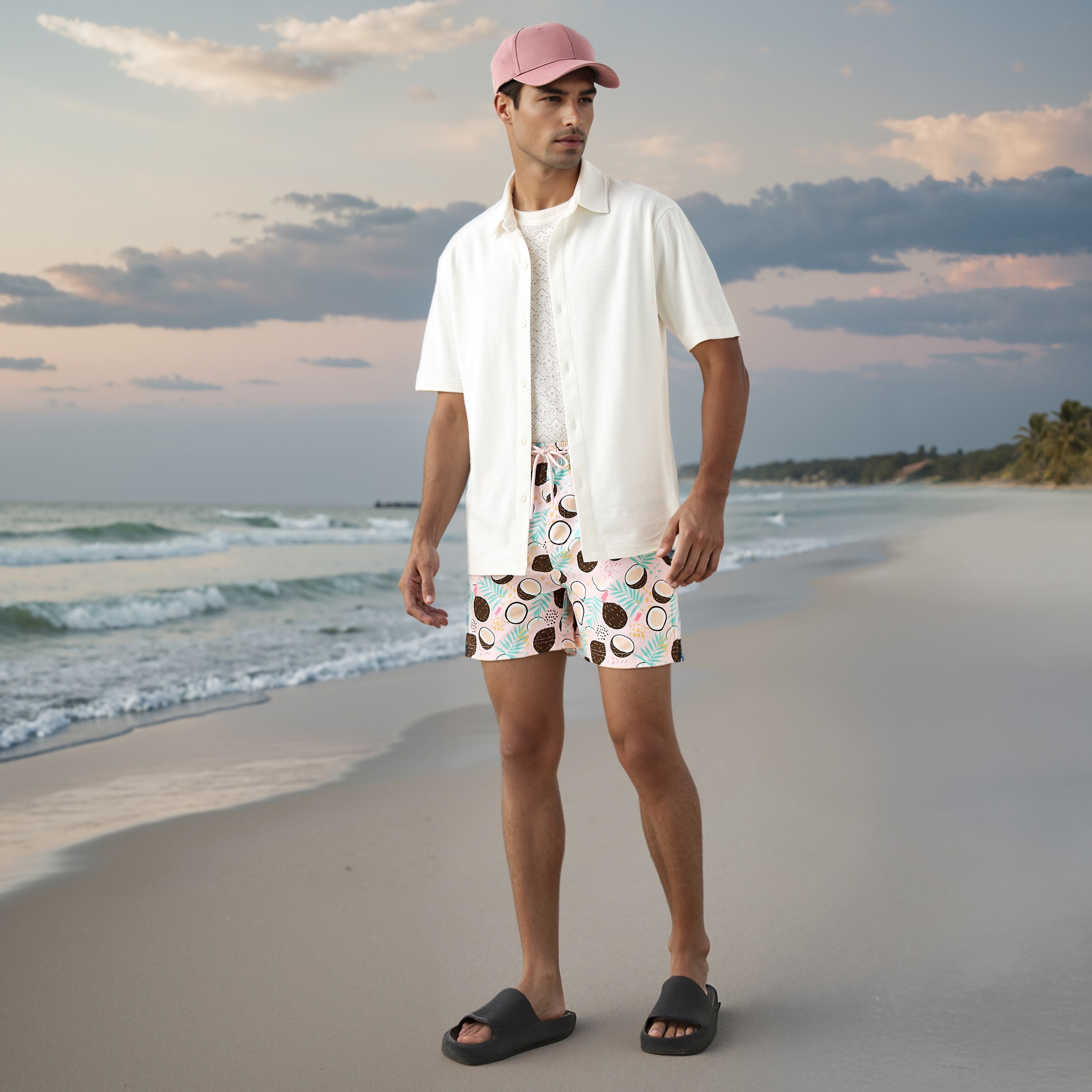 All-Over Coconut Print Swim Shorts with Drawstring Closure-sports-men-clothing-swimwear-image-2
