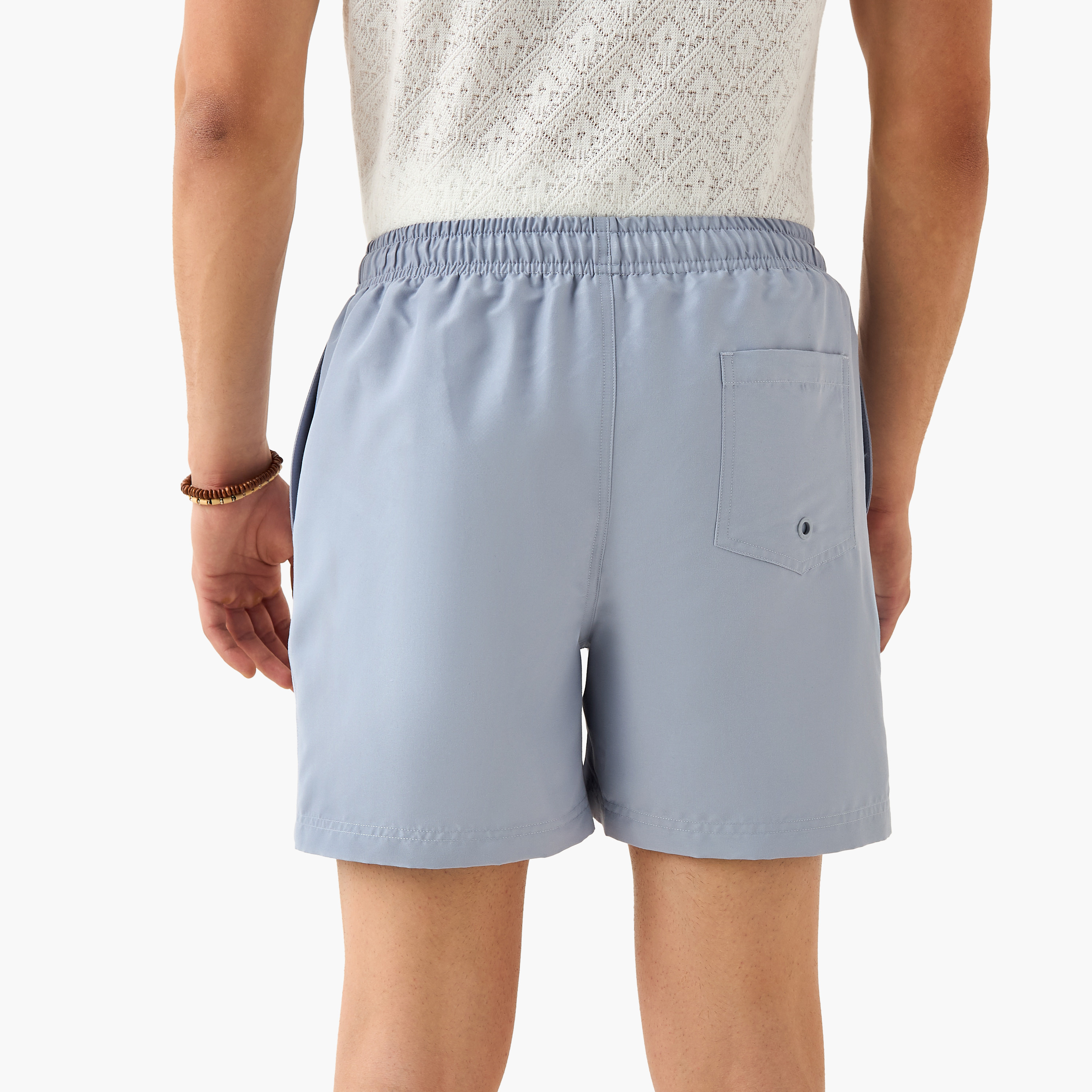 Elasticated Waistband Swim Shorts with Pockets-sports-men-clothing-swimwear-image-3
