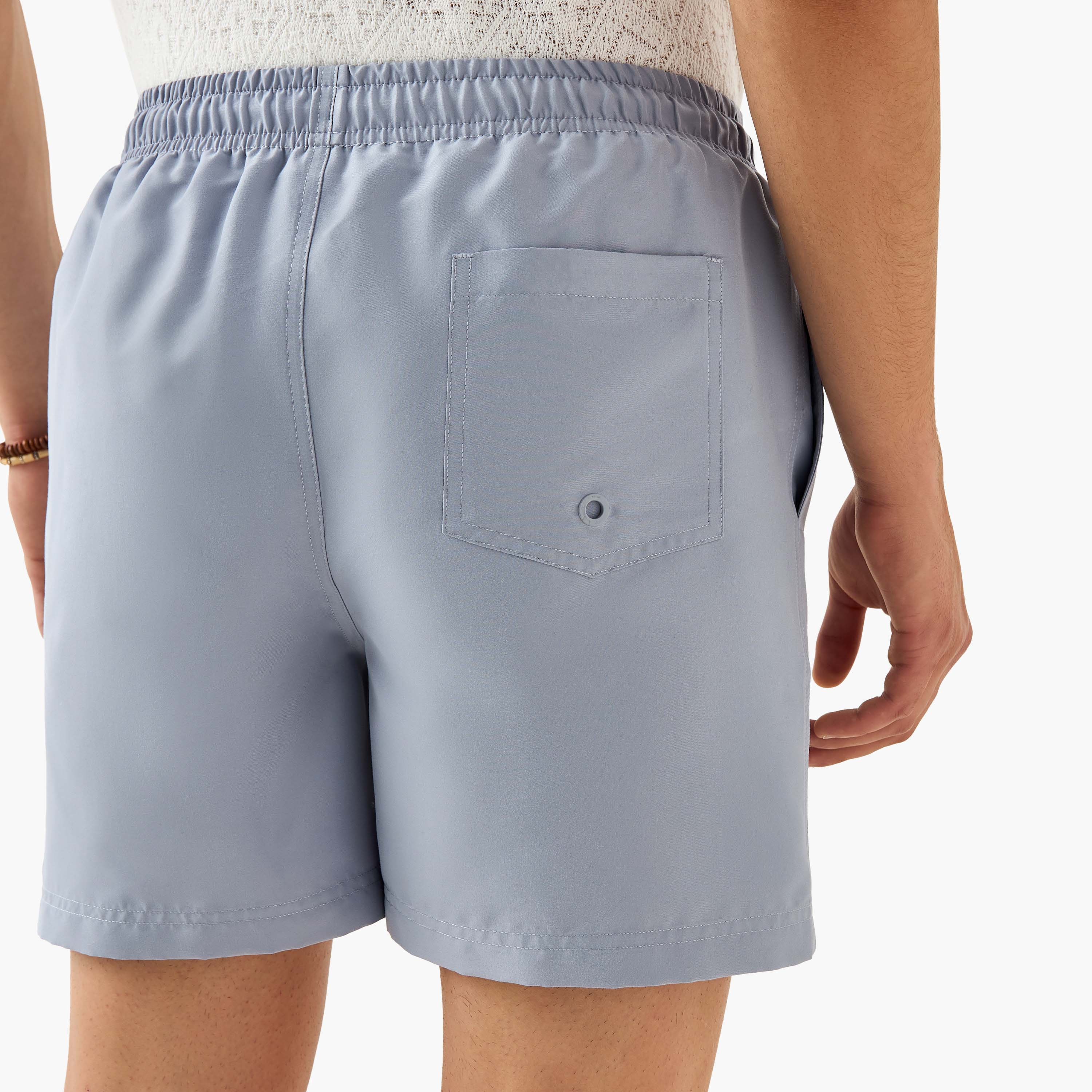 Elasticated Waistband Swim Shorts with Pockets-sports-men-clothing-swimwear-image-5