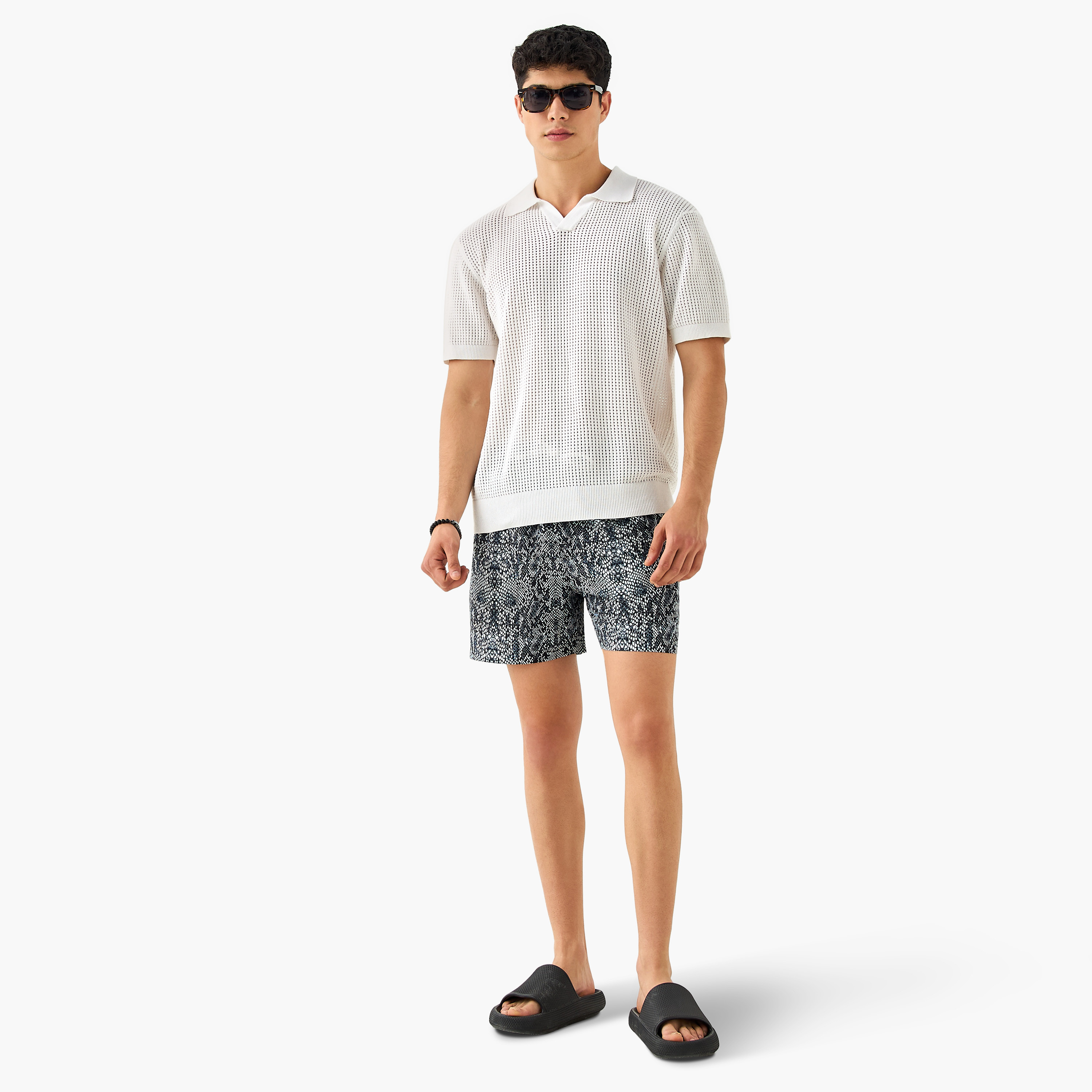 Snake Print Swim Shorts with Pockets-sports-men-clothing-swimwear-image-2