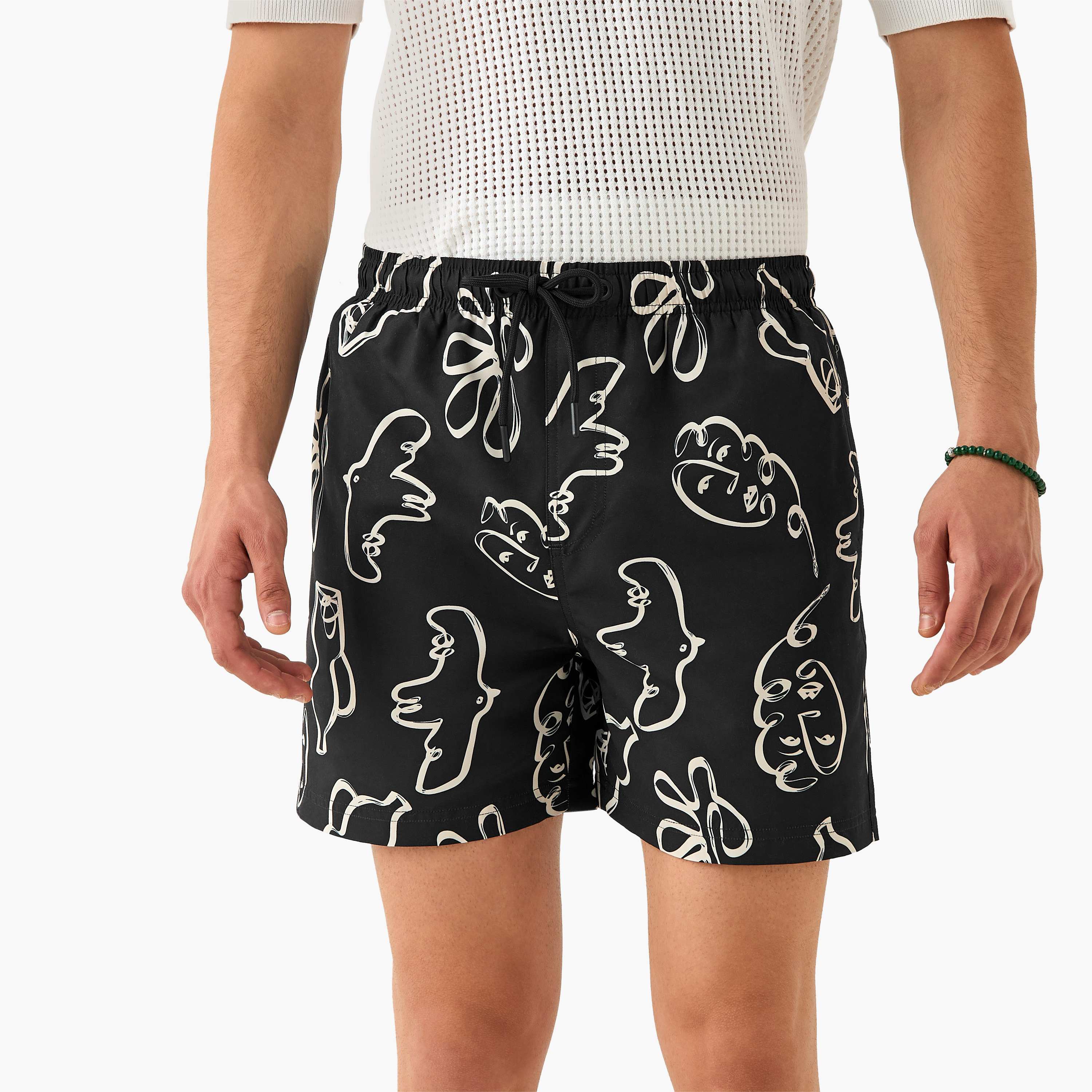 All-Over Face Print Swim Shorts with Drawstring Closure-sports-men-clothing-swimwear-image-1