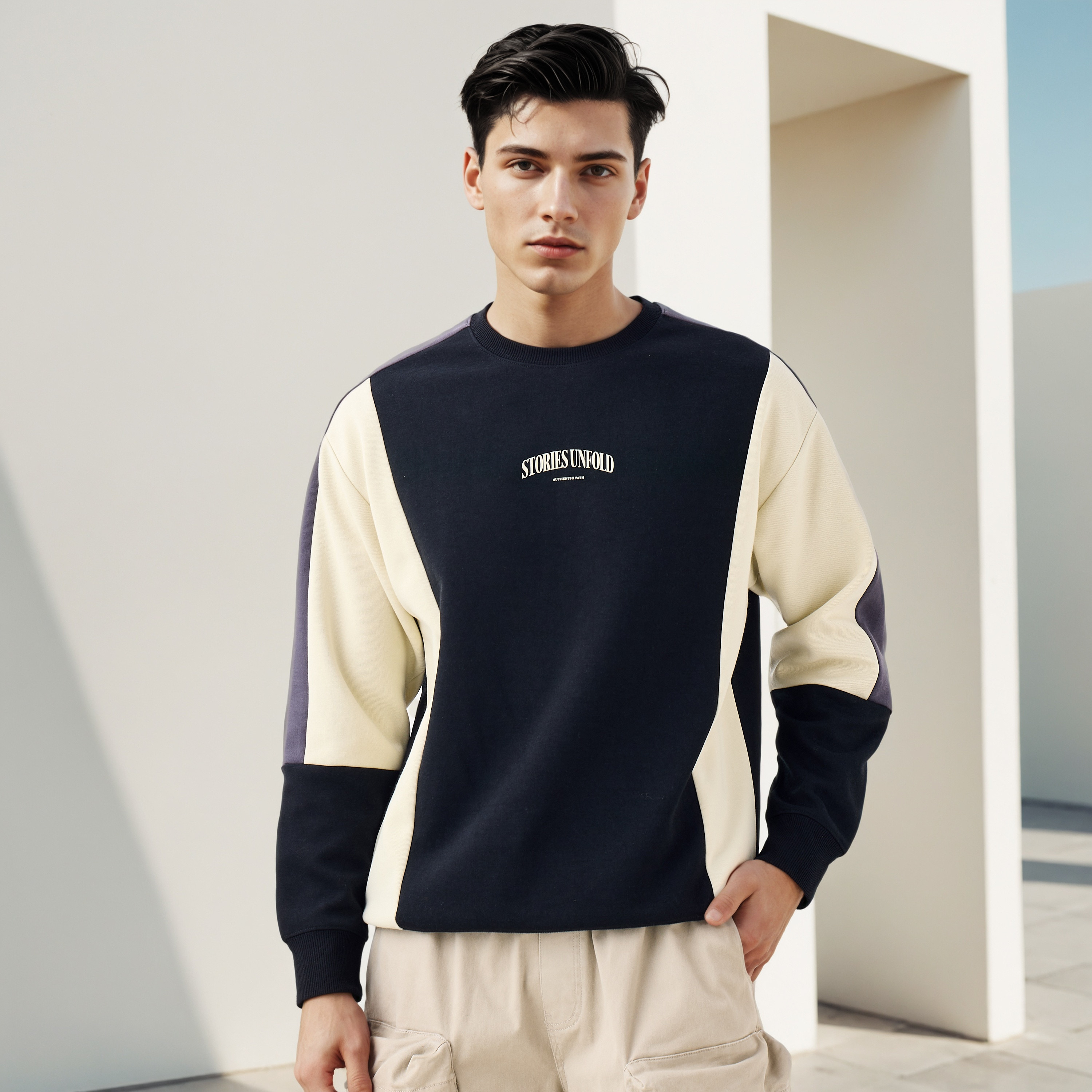 Colourblock Crew Neck Sweatshirt-men-winterwear-hoodiesandsweatshirts-image-1