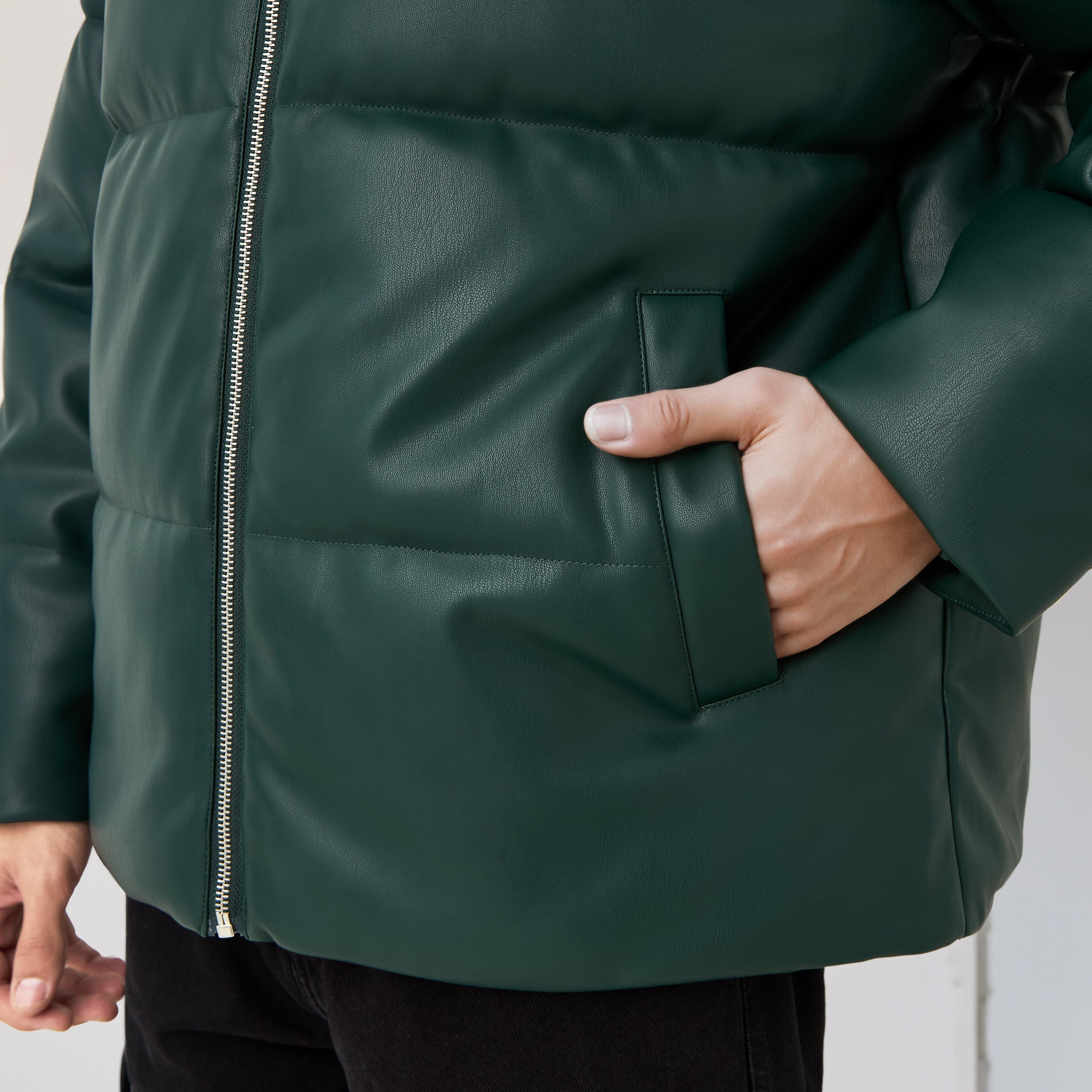 Men Regular Fit High Neck Bomber PU Jacket-men-clothing-jacketsandblazers-jackets-image-4