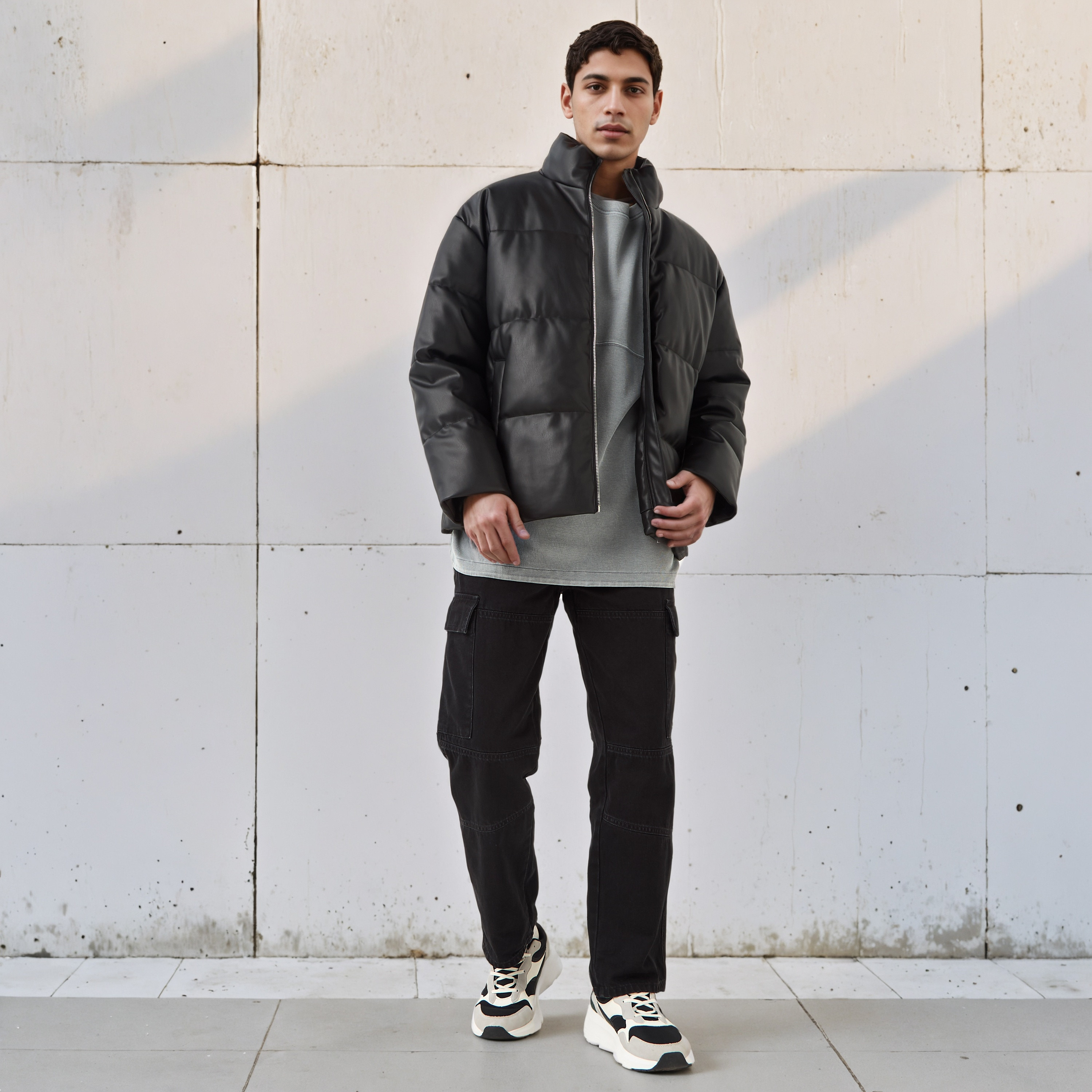 Men Regular Fit High Neck Bomber PU Jacket-men-clothing-jacketsandblazers-jackets-image-2