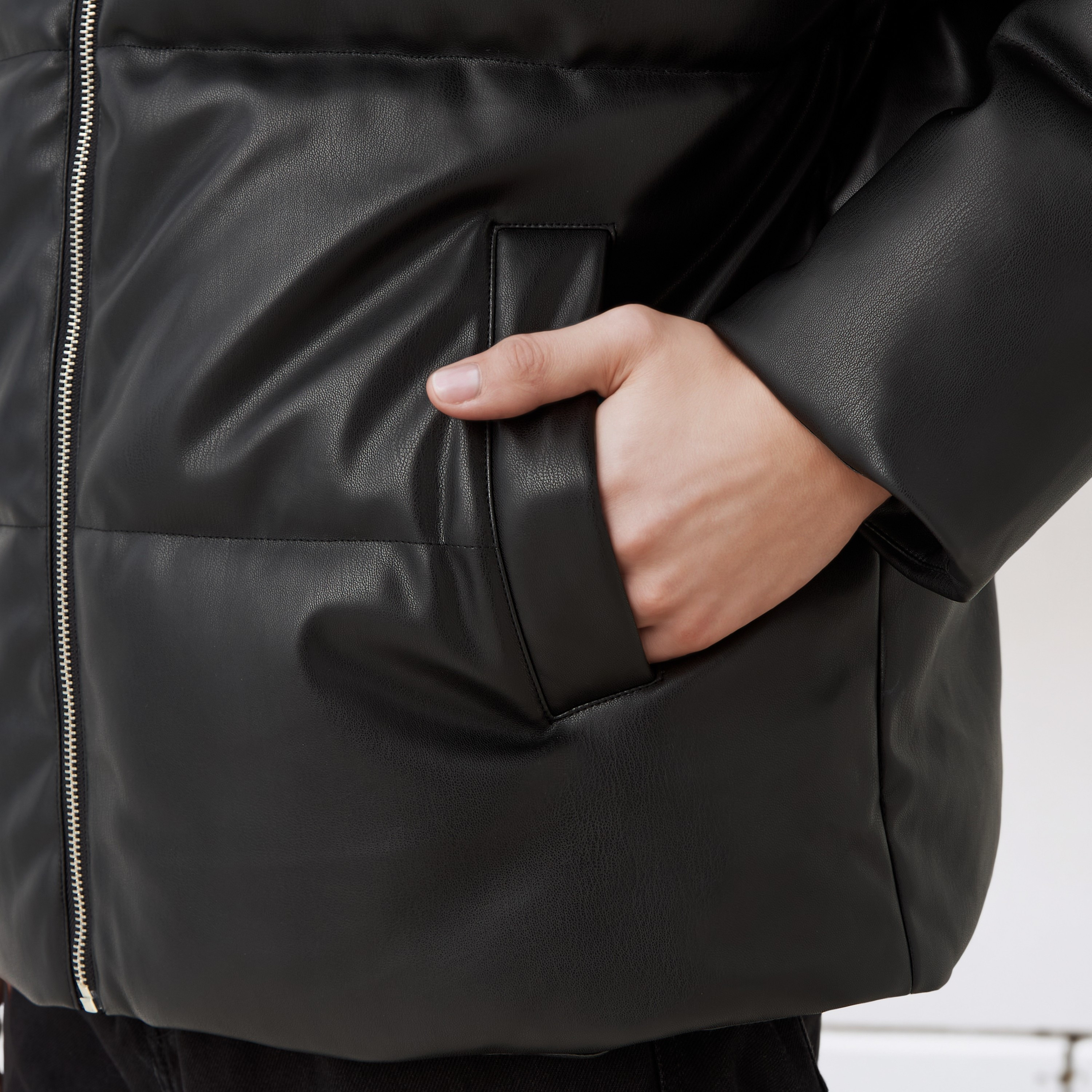 Men Regular Fit High Neck Bomber PU Jacket-men-clothing-jacketsandblazers-jackets-image-4