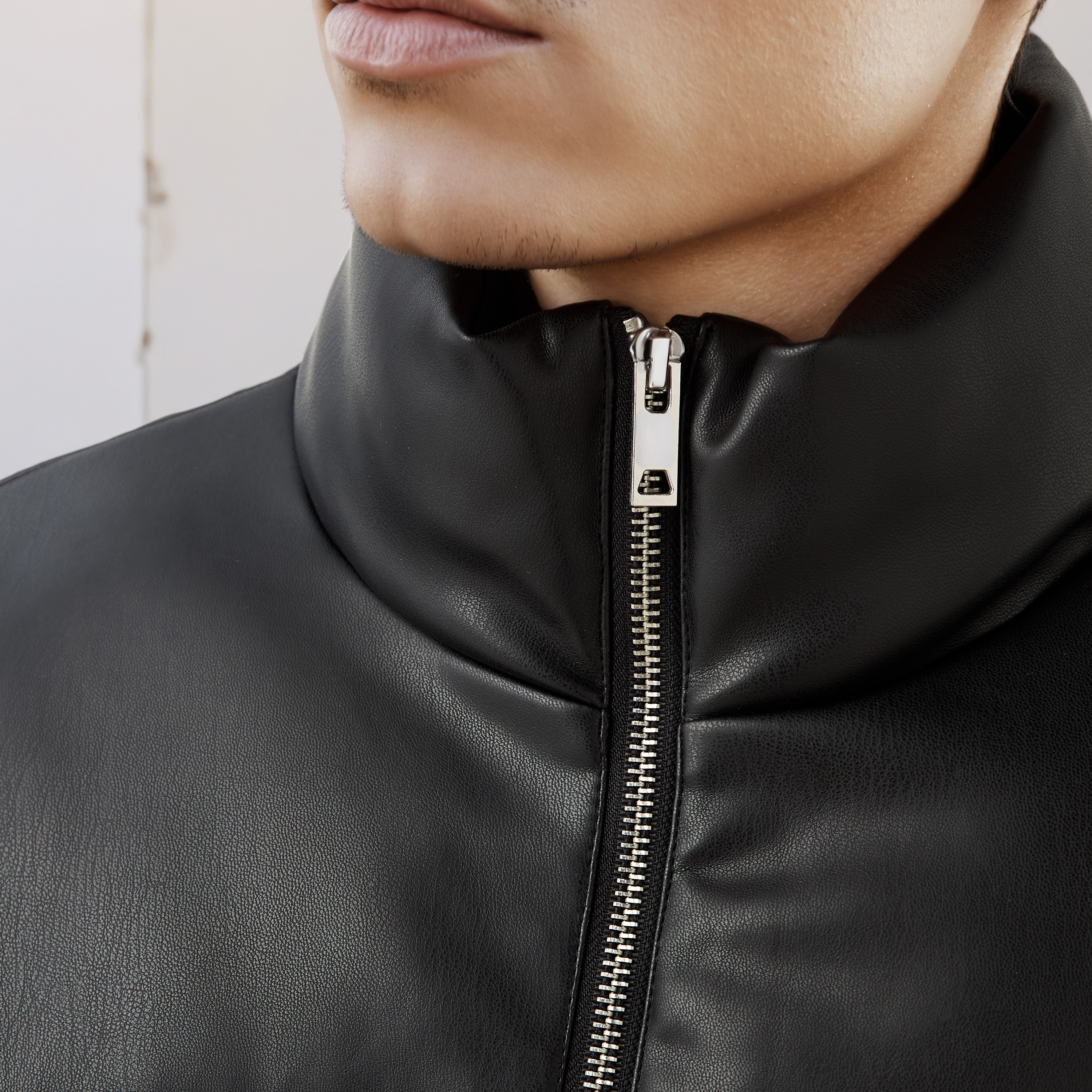 Men Regular Fit High Neck Bomber PU Jacket-men-clothing-jacketsandblazers-jackets-image-5