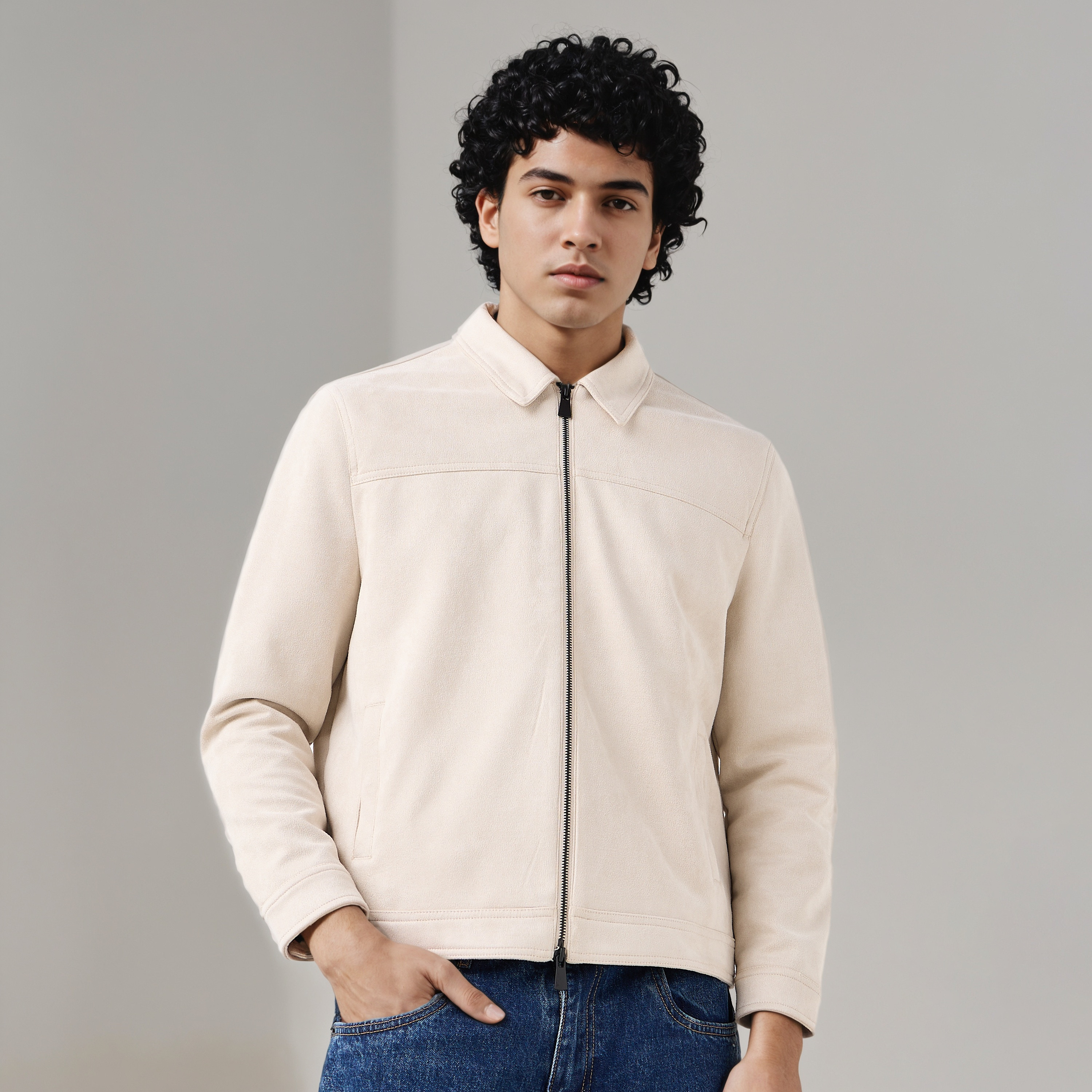Men Regular Fit Suede Trucker Jacket-men-clothing-jacketsandblazers-jackets-image-1