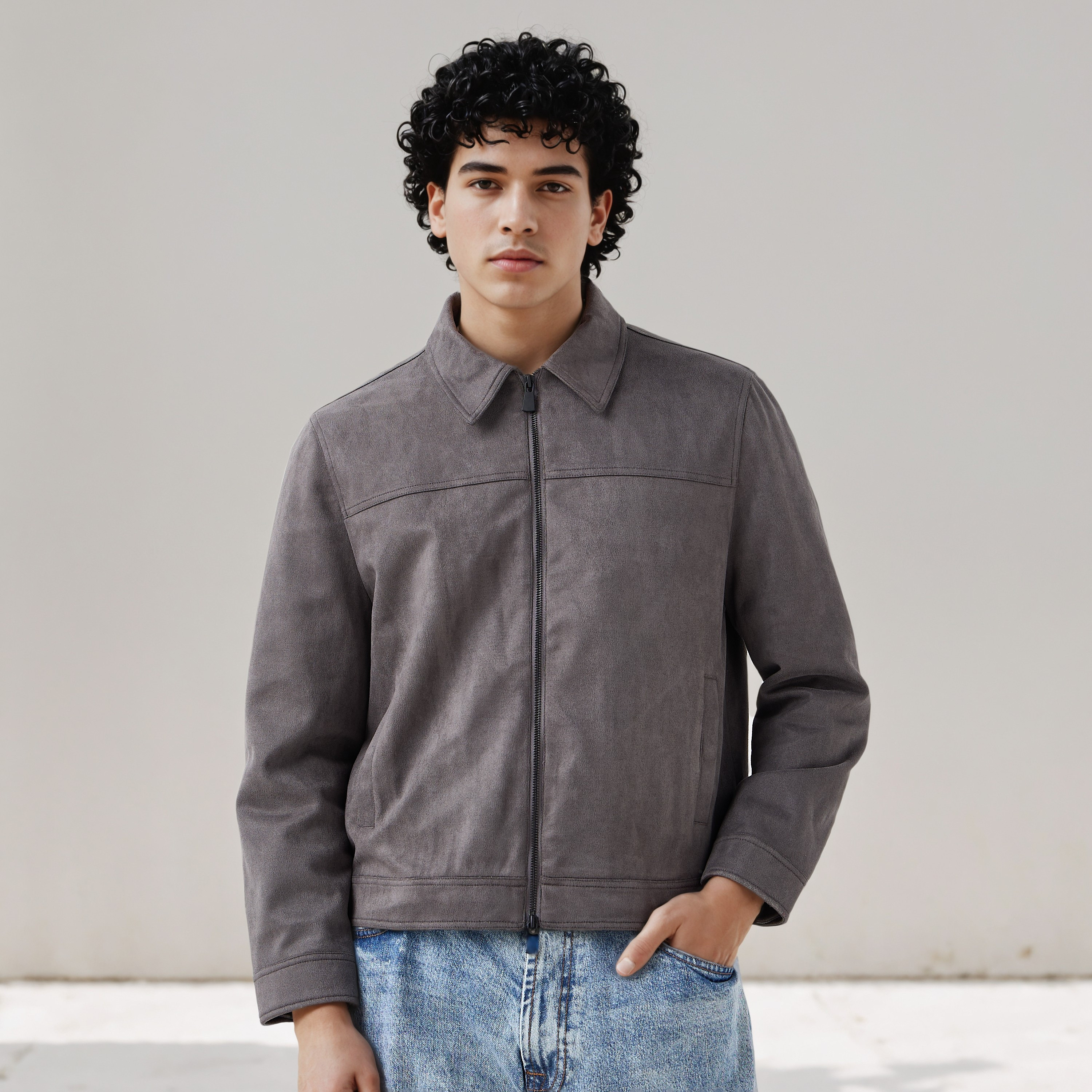 Men Regular Fit Suede Trucker Jacket-men-clothing-jacketsandblazers-jackets-image-1