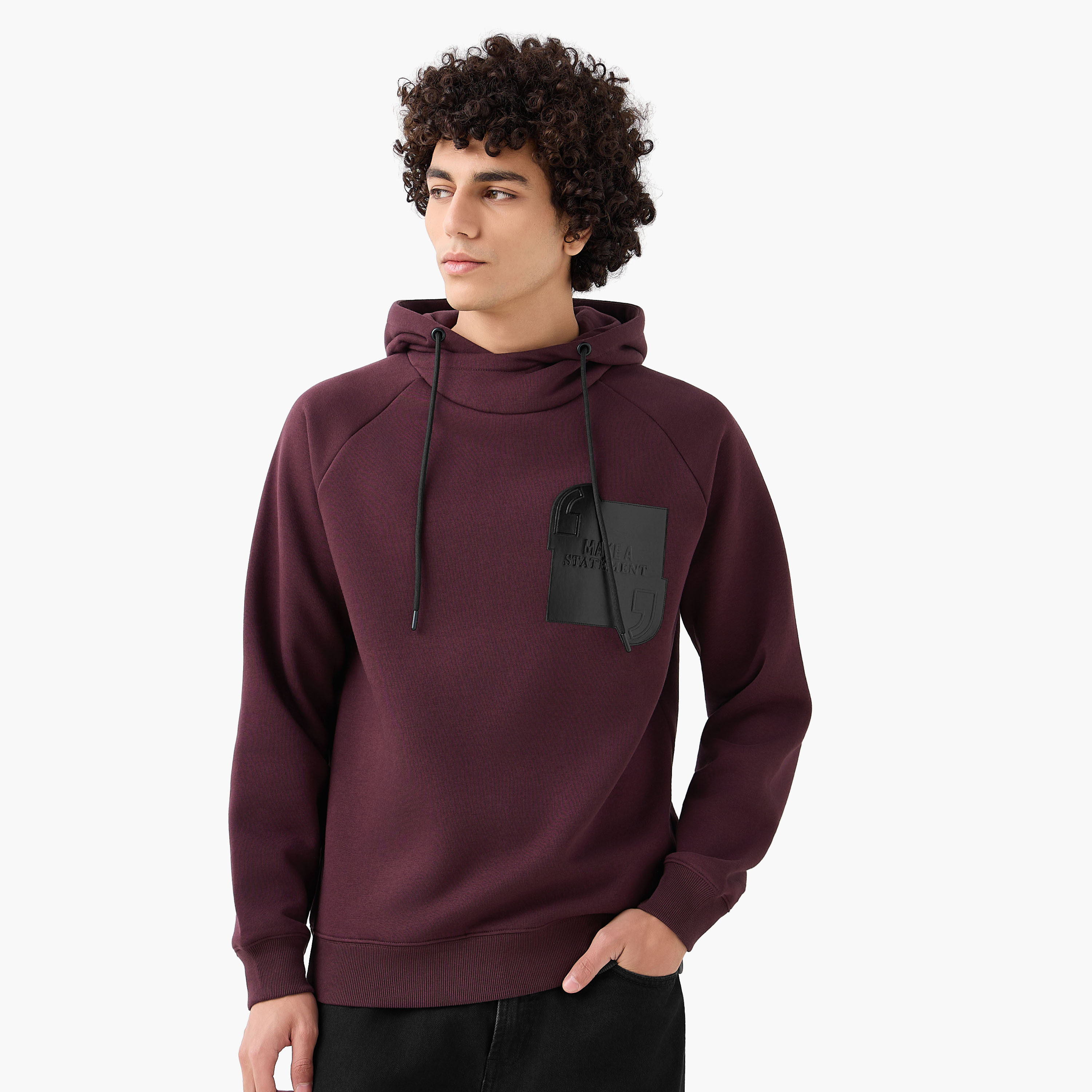 Men Slogan Applique Funnel Neck Hoodie-men-winterwear-hoodiesandsweatshirts-image-1