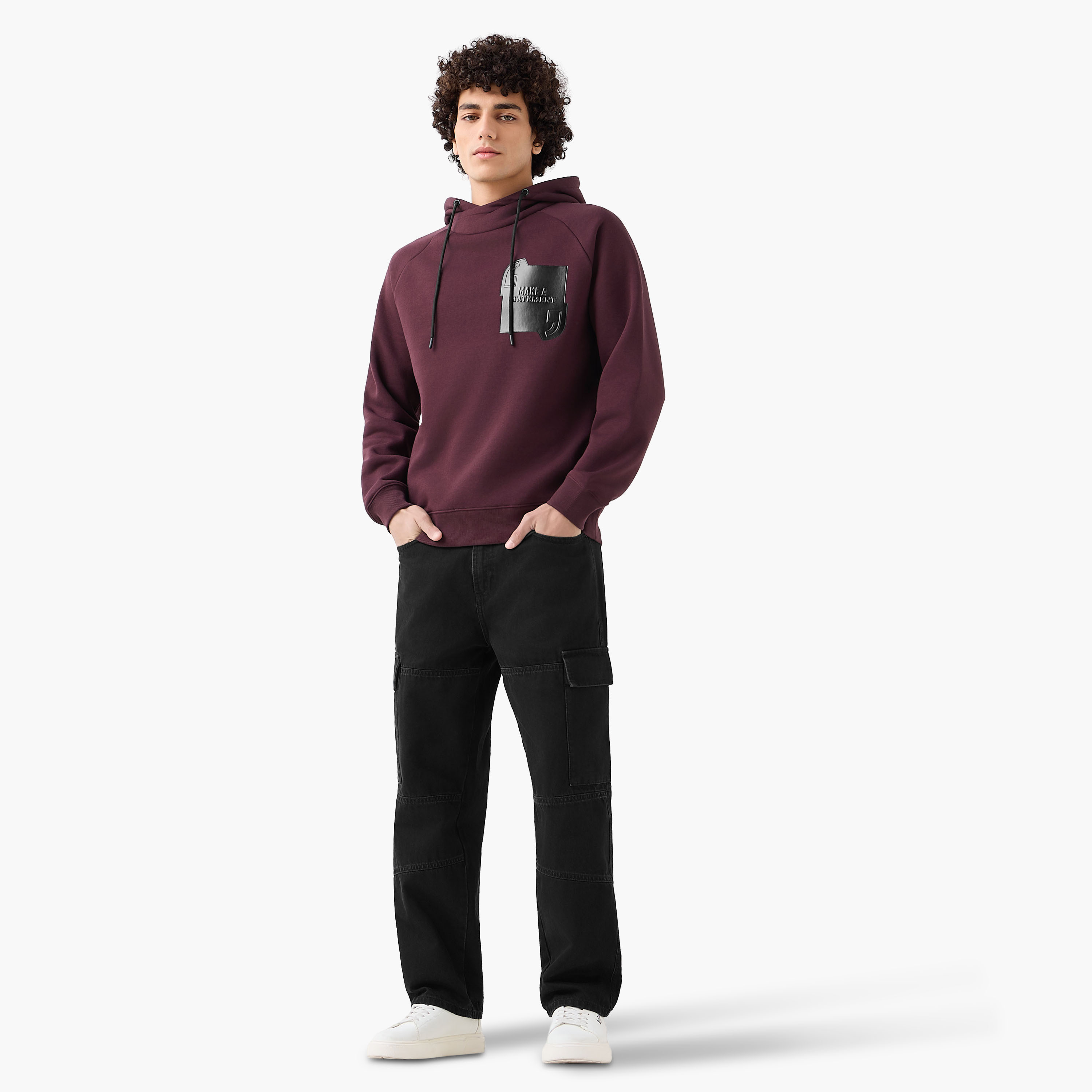 Men Slogan Applique Funnel Neck Hoodie-men-winterwear-hoodiesandsweatshirts-image-2